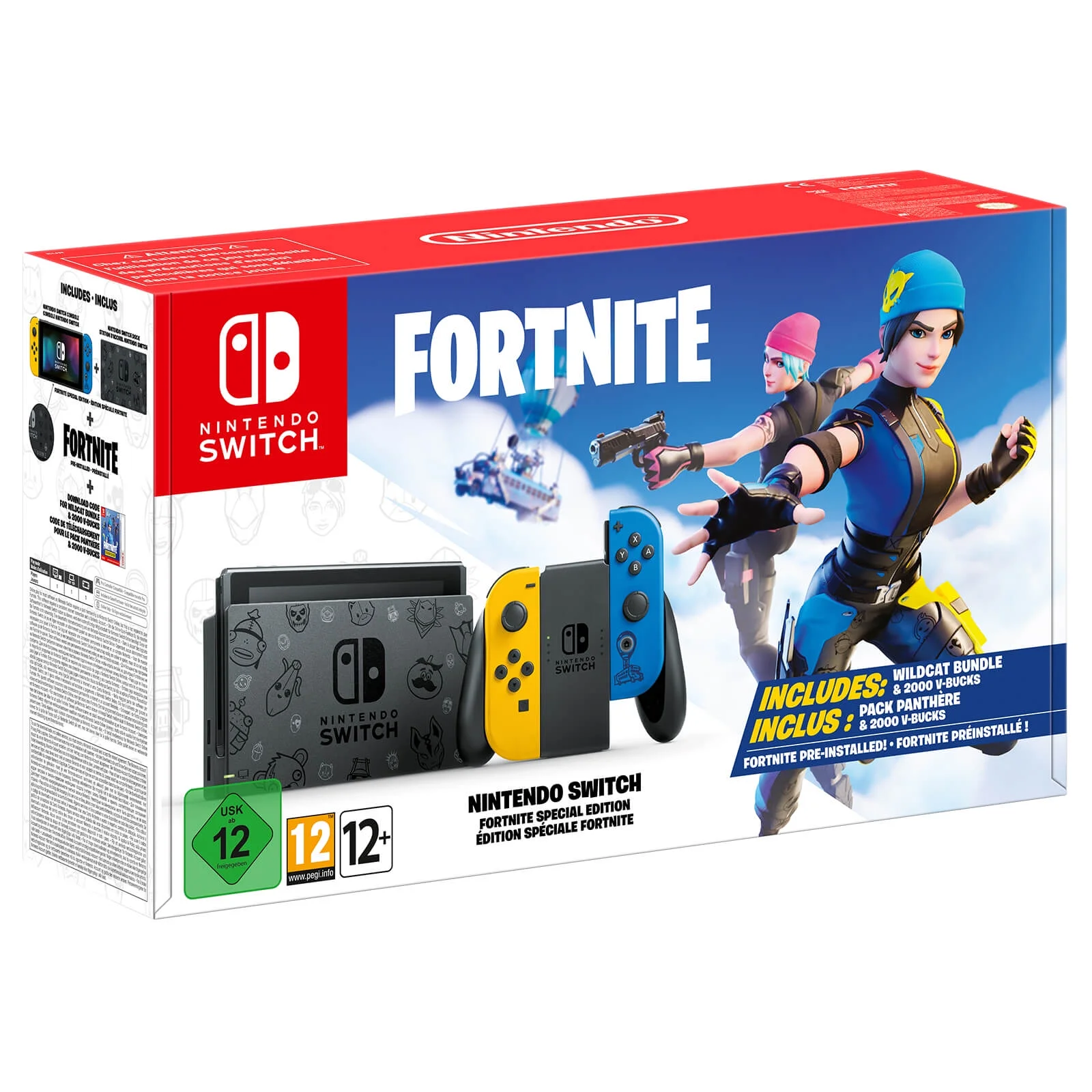 Nintendo Switch Fortnite Wildcat Edition and Game Bundle: Limited Console Set, Pre-Installed Fortnite, Epic Wildcat Outfits, 2000 V-Bucks, Super Mario Party, Mytrix Tempered Glass Screen Protector