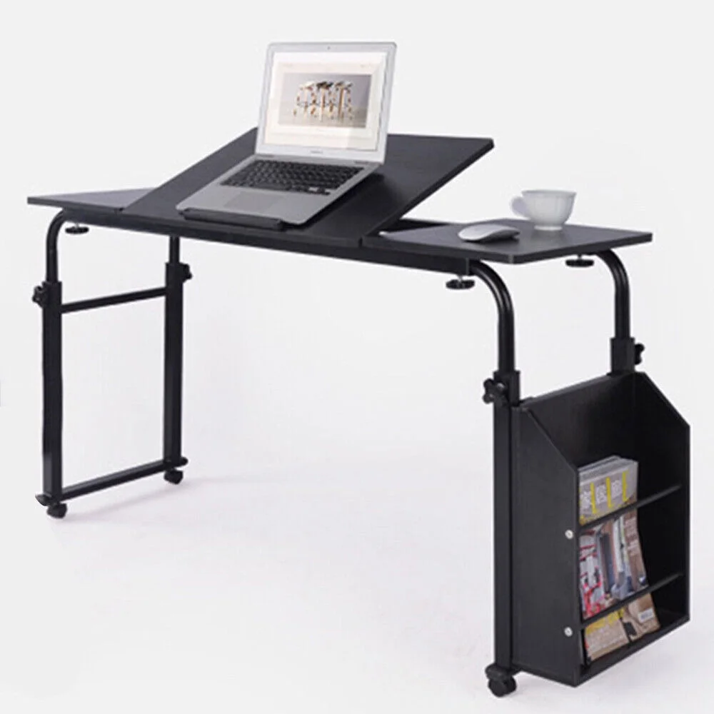 Mobile Laptop Rolling Laptop Computer Desk over Bed Table Stand Cart Adjustable Height Black