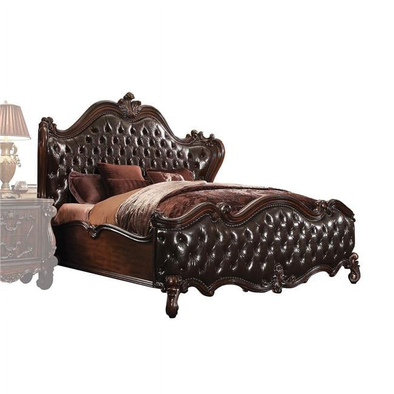 92 x 97 x 76 in. 2-Tone Dark Brown PU Cherry Oak Wood Poly Resin Upholstery Eastern King Bed
