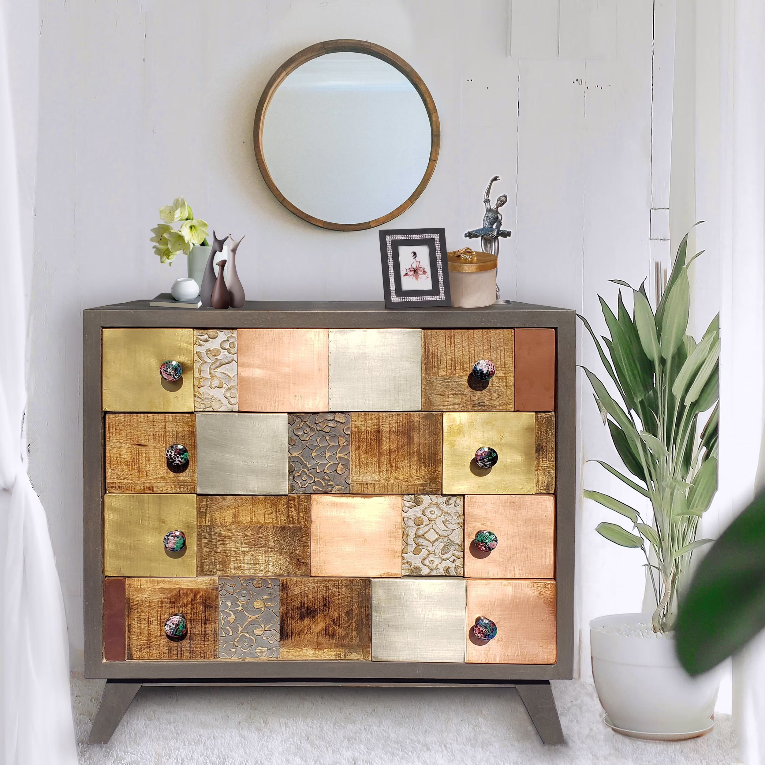 Picasso Recycled Mango Wood Chest/Dresser with 4 Drawers