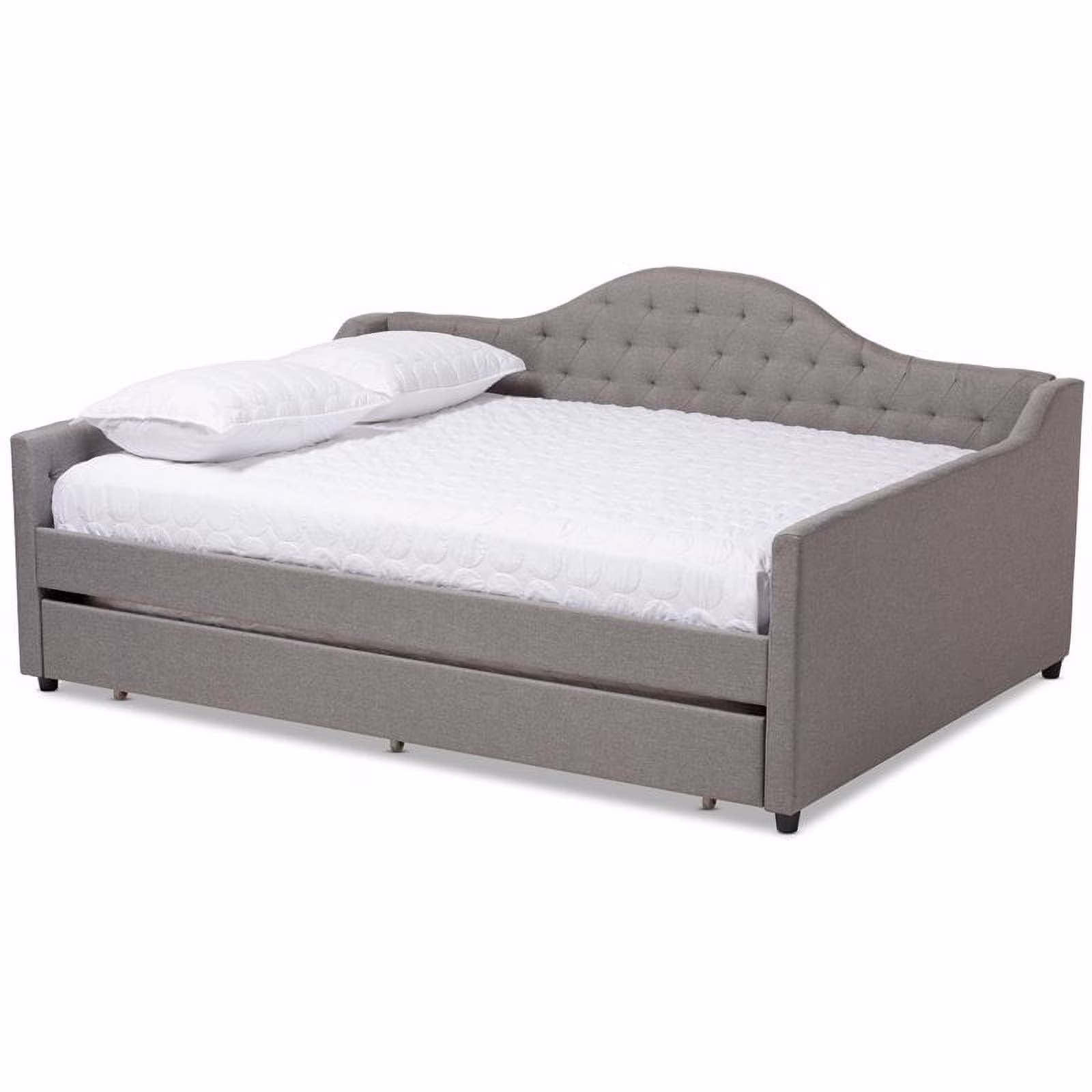 Allora Tufted Wooden Full Daybed with Trundle in Grey