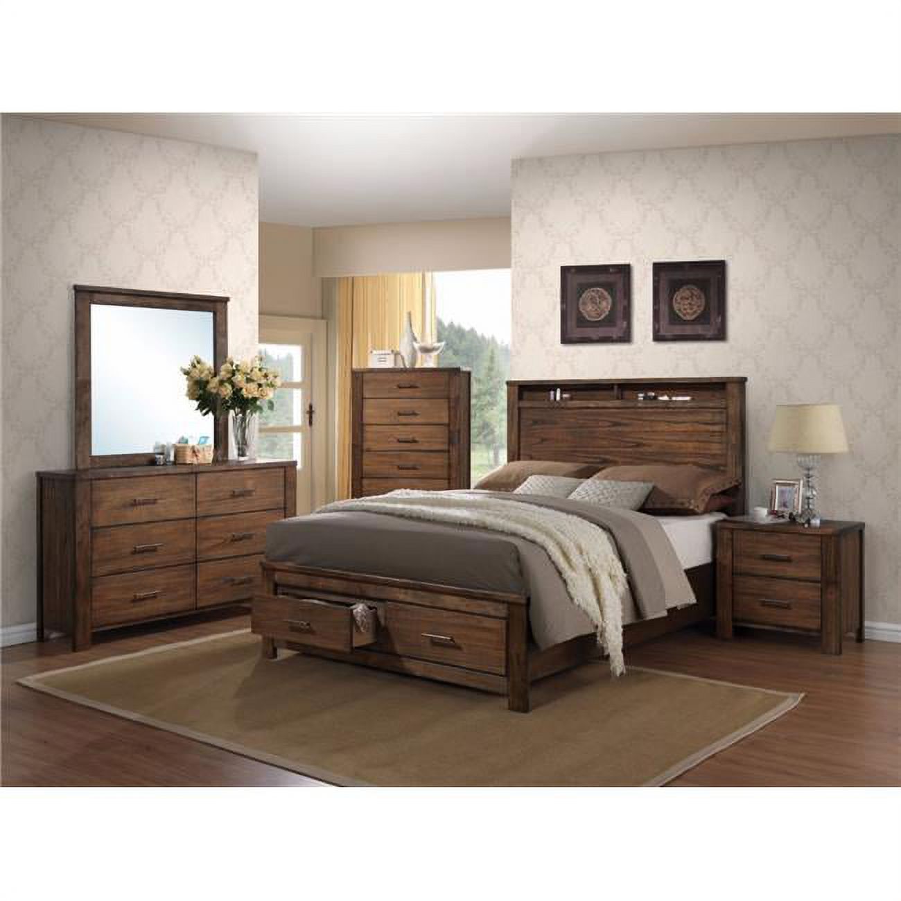 Benzara BM155994 55 x 64 x 85 in. Contemporary Style Spacious Queen Bed with Storage Footboard, Brown