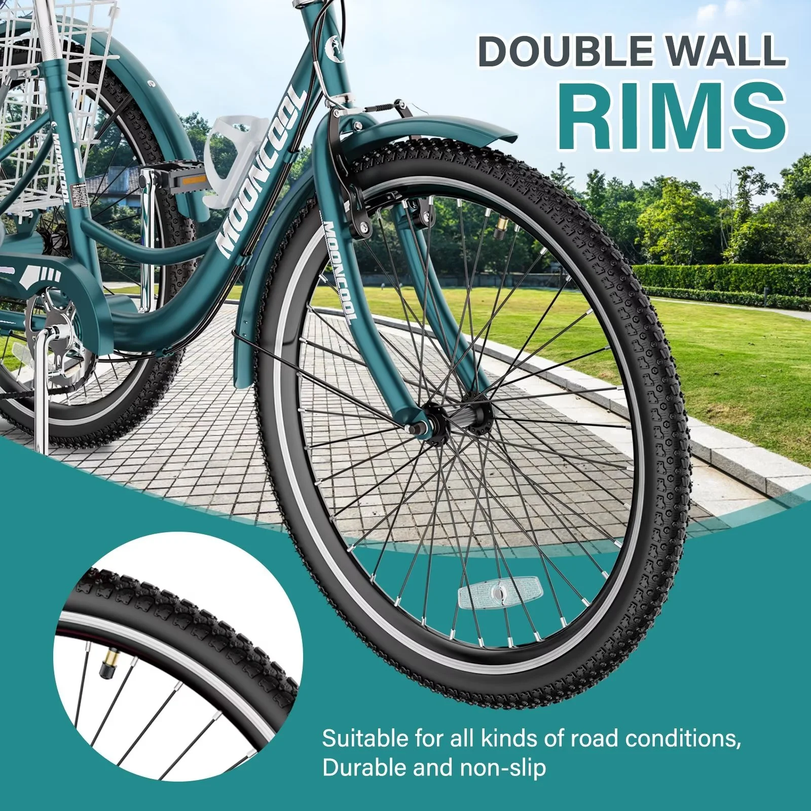 MOPHOTO Adult Tricycles 3 Wheel 7 Speed Trikes, 26 inch with Big Basket for Shopping, Picnics Exercise Men's Women's Senior's Trike