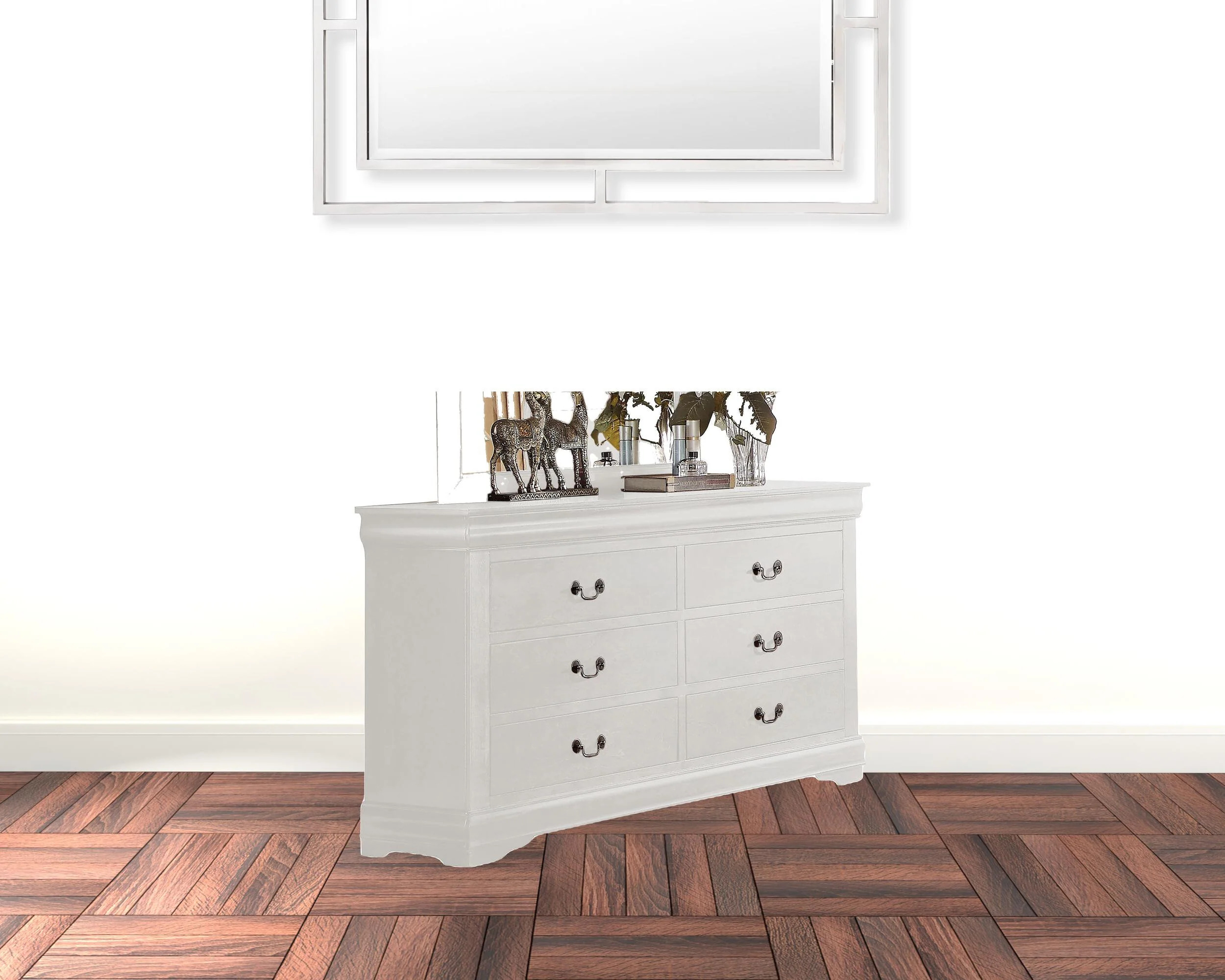 HomeRoots 485999 57 in. Solid Wood Six Drawer Double Dresser, White