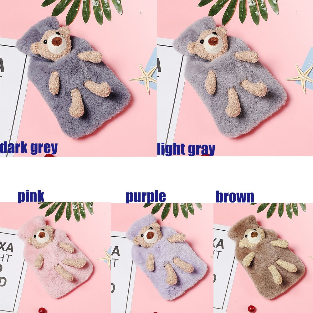 1000ml Plush Covering Recyclable Water Injection Winter Warmth Hot Water Bottle Plush Bear Warm Water Bag PVC Material DARK GREY