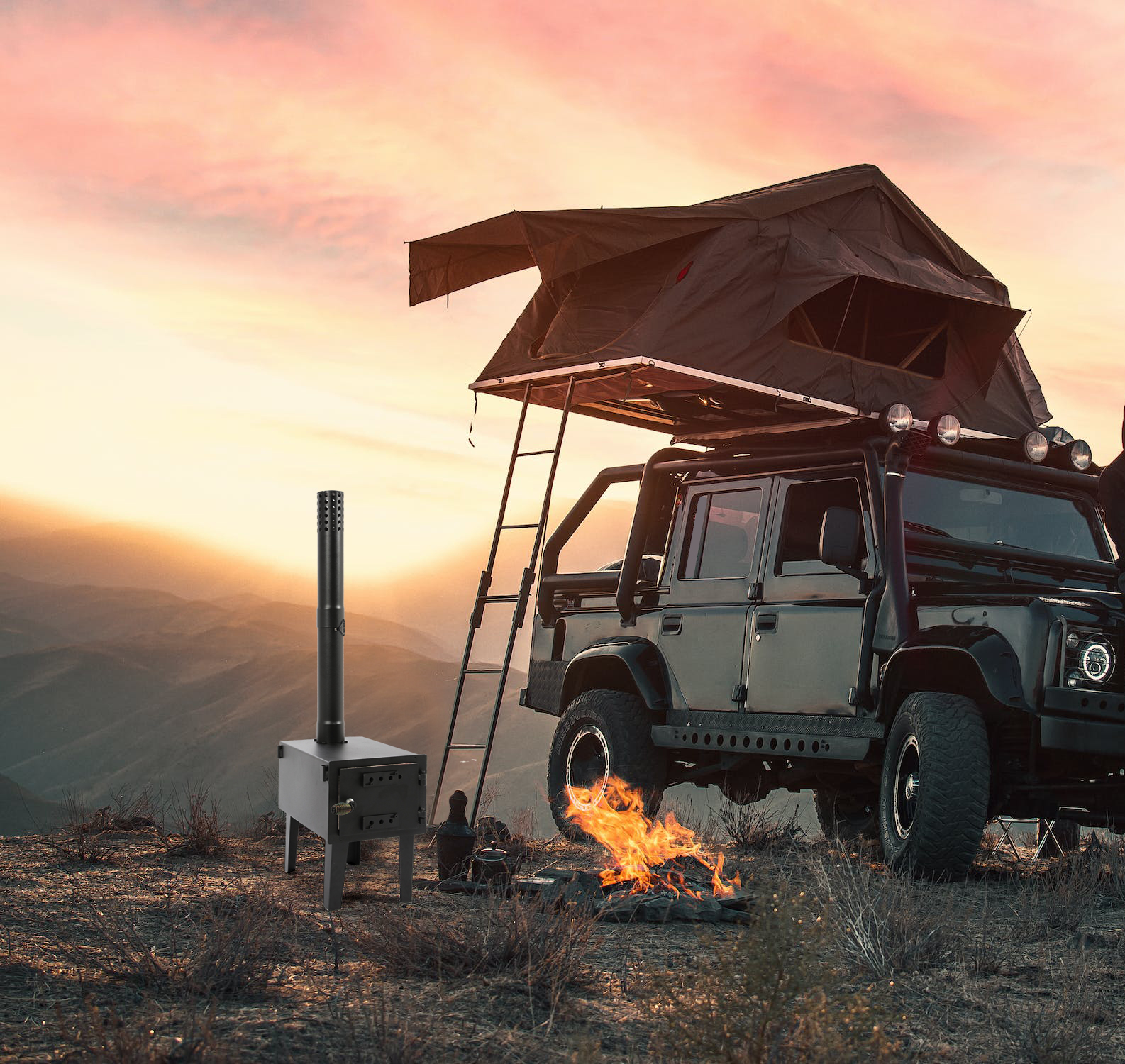 Kojem Wood Burning Stove Tent Camping Stove for Outdoor Cooking Fishing Hiking Travel Portable Heater with Storable Chimney Pipes