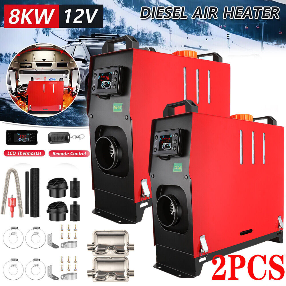 2Pcs 8KW 12V Air Diesel Heater w/ LCD Switch Car Boat Truck Quiet Parking Heater