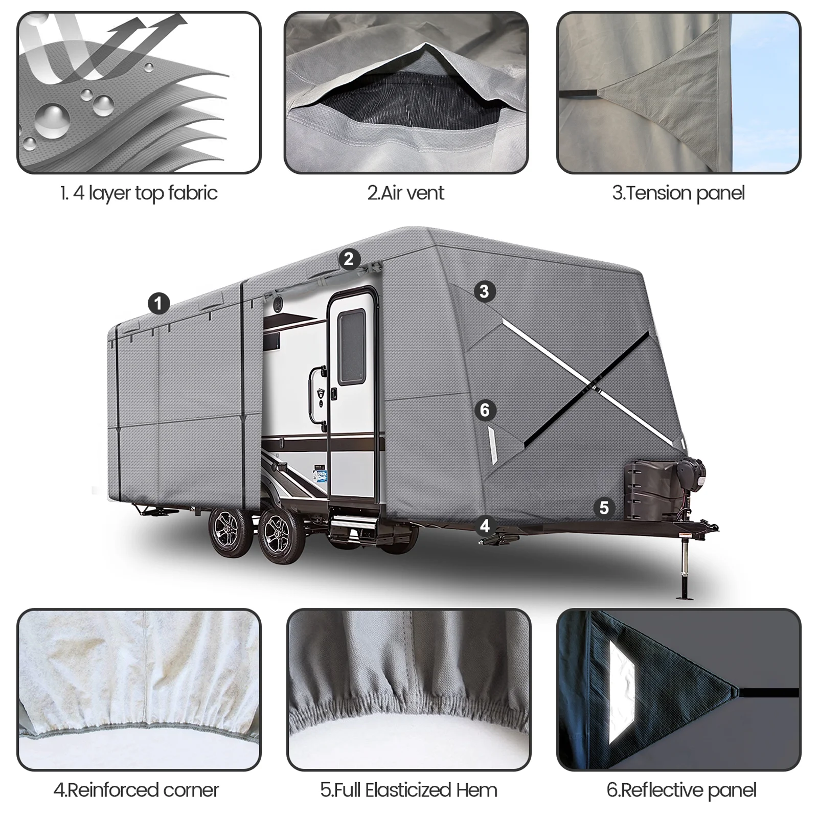 Leader Accessories XtraBrella Travel Trailer RV Cover Windproof Extra Thick Upgraded 5 Layers Camper Cover with Adhesive Repair Patches, 14'-16'