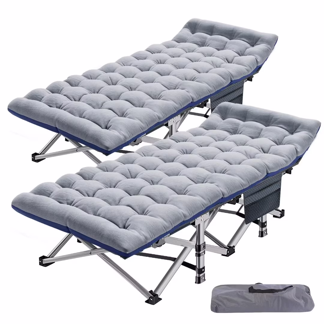 Docred Folding Camping Cots for Adults, Portable Sleeping Cot Foldable Bed with Carry Bag & 2 Sided Cushions, Heavy Duty Cot Bed Collapsible Camping Bed for Indoor & Outdoor Use 2Pack