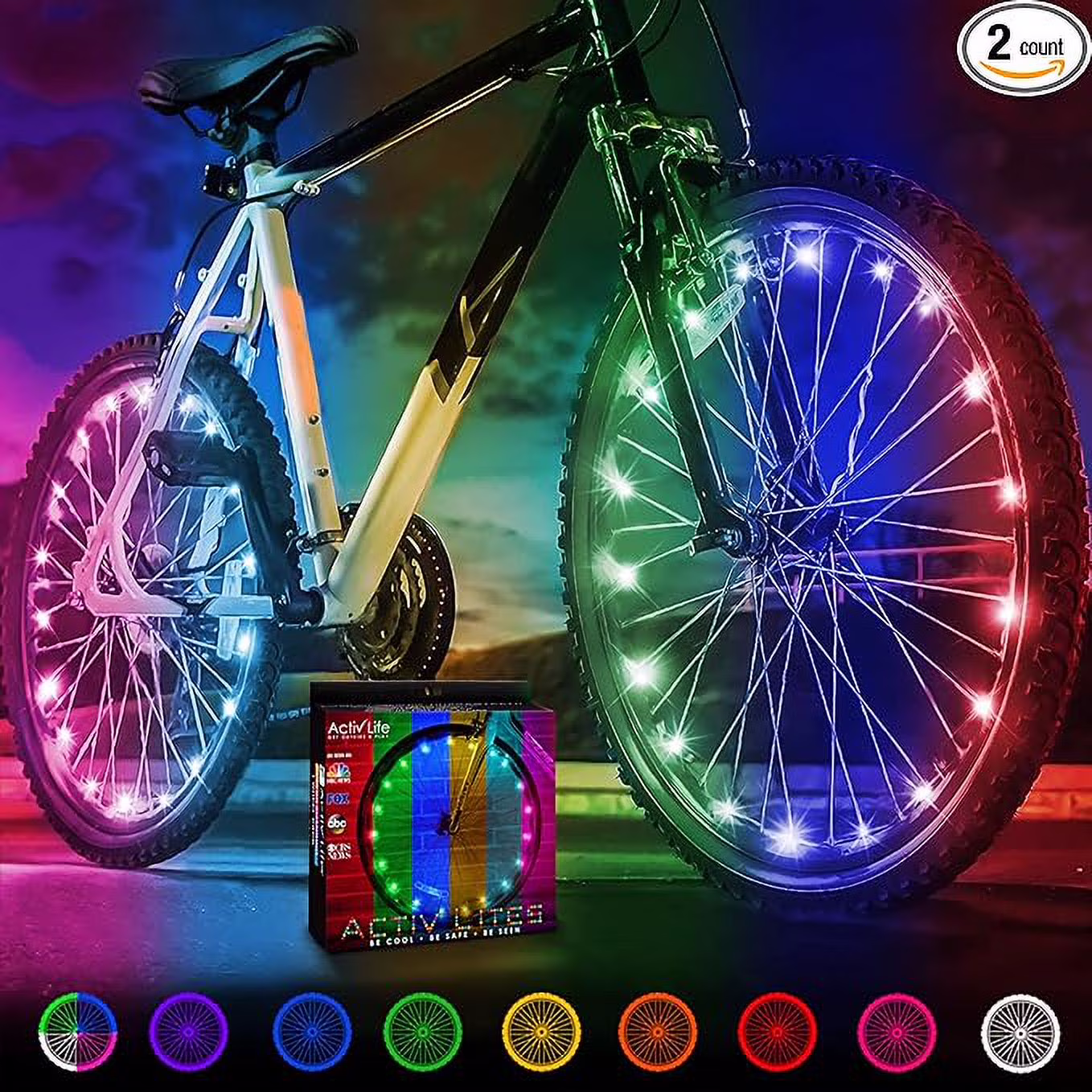 Activ Life 2-Tire Pack LED Bike Wheel Lights with Batteries Included! Get 100% Brighter and Visible from All Angles for Ultimate Safety and Style