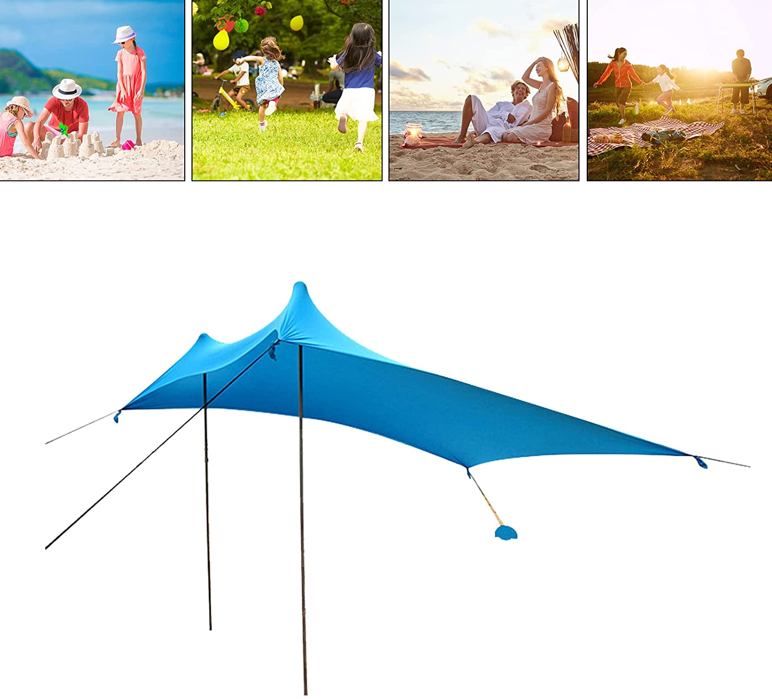 Miumaeov 10FT Beach Shade Tent Sunshade Family Tent Shelter Canopy Awning UV Blue