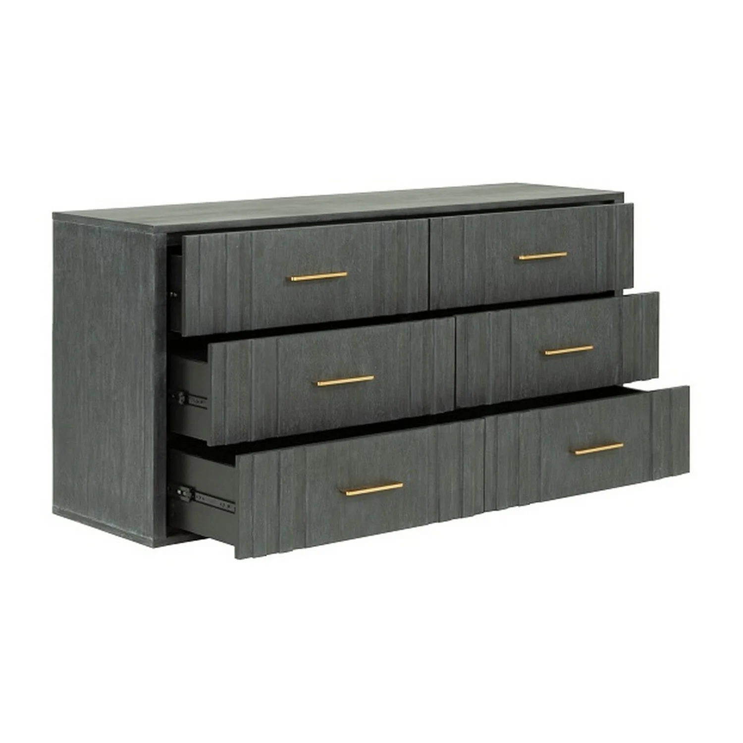 Benjara  63 in. Cid Lime Wide Dresser Chest with 6 Gliding Drawers, Gray