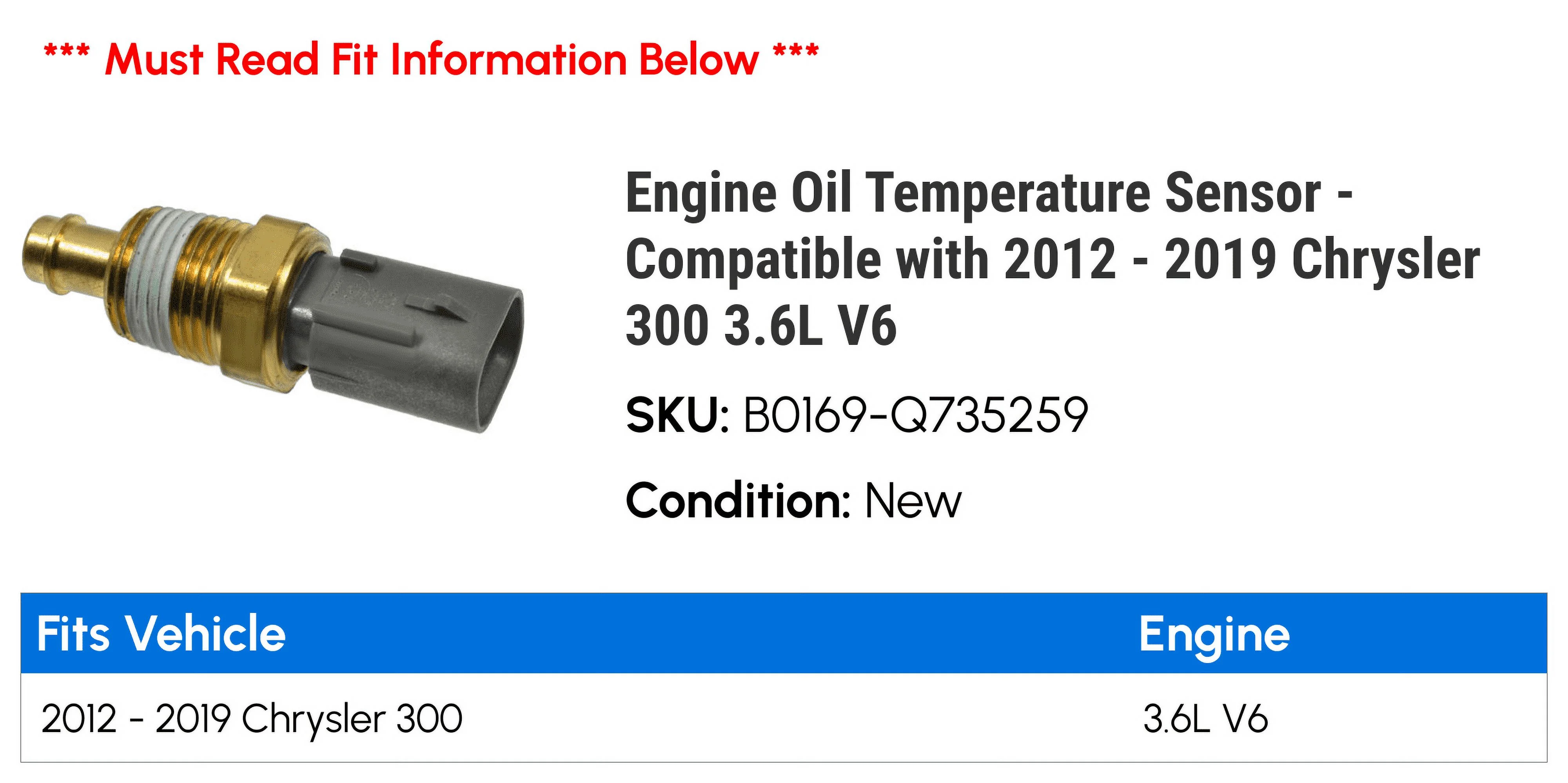 Engine Temperature Sensor - Compatible with 2012 - 2019 Chrysler 300 3.6L V6 2013 2014 2015 2016 2017 2018