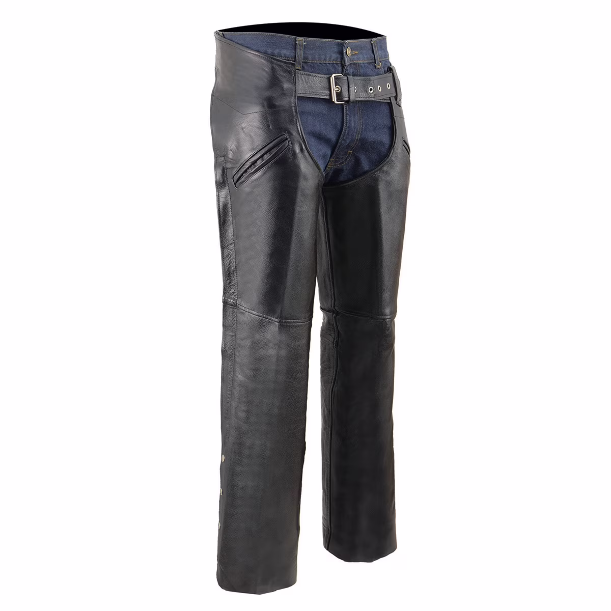 Milwaukee Leather Chaps for Men's Black Premium Leather - Slash Pockets Mesh Lined Motorcycle Riders Chap - LKM5710 X-Large