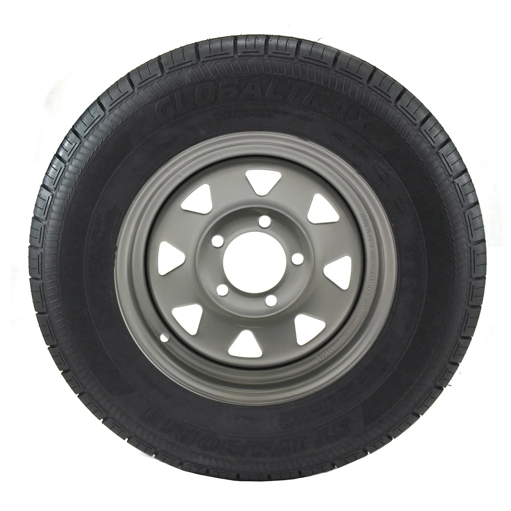 ST175/80R13 GlobalTrax Trailer Tire LRC on 5 Bolt Silver Spoke Wheel