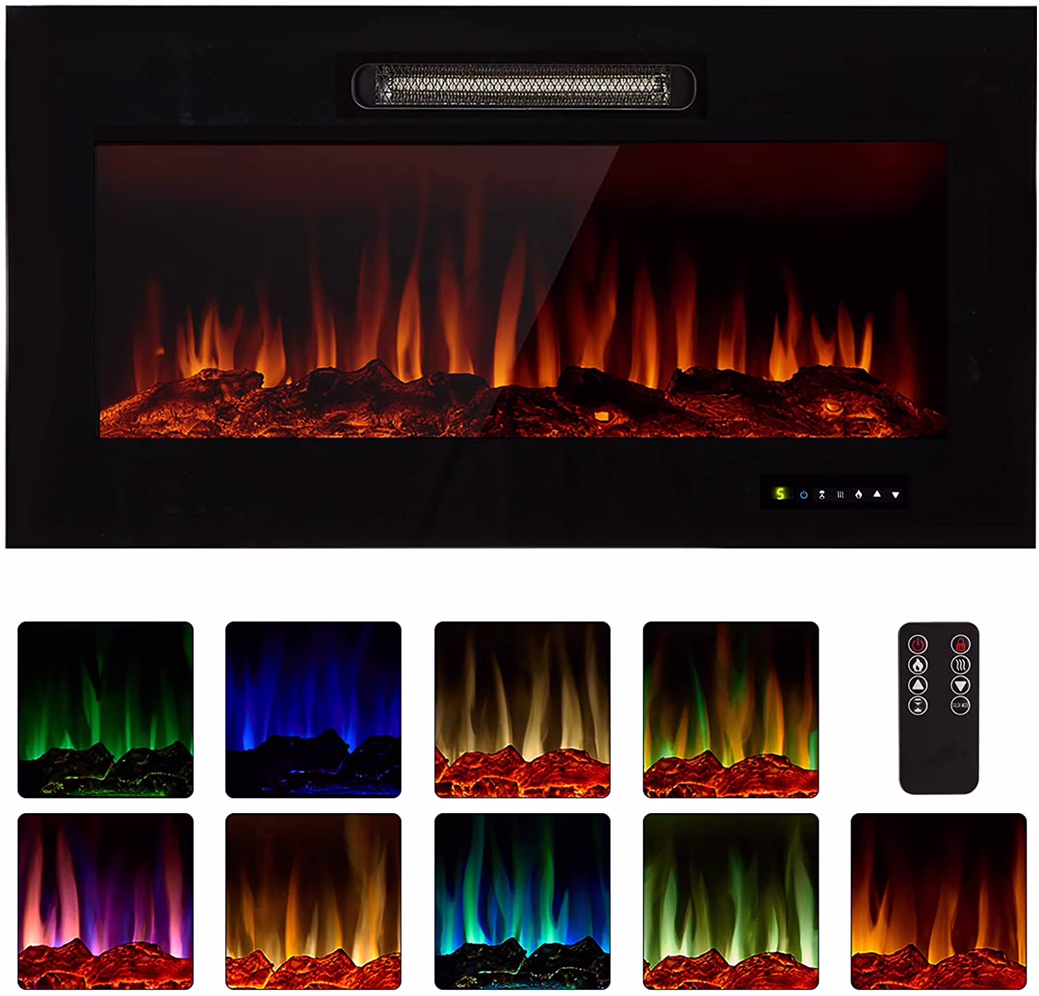 Danrelax 36'' Recessed Mounted Electric Fireplace Insert, 750/1500W