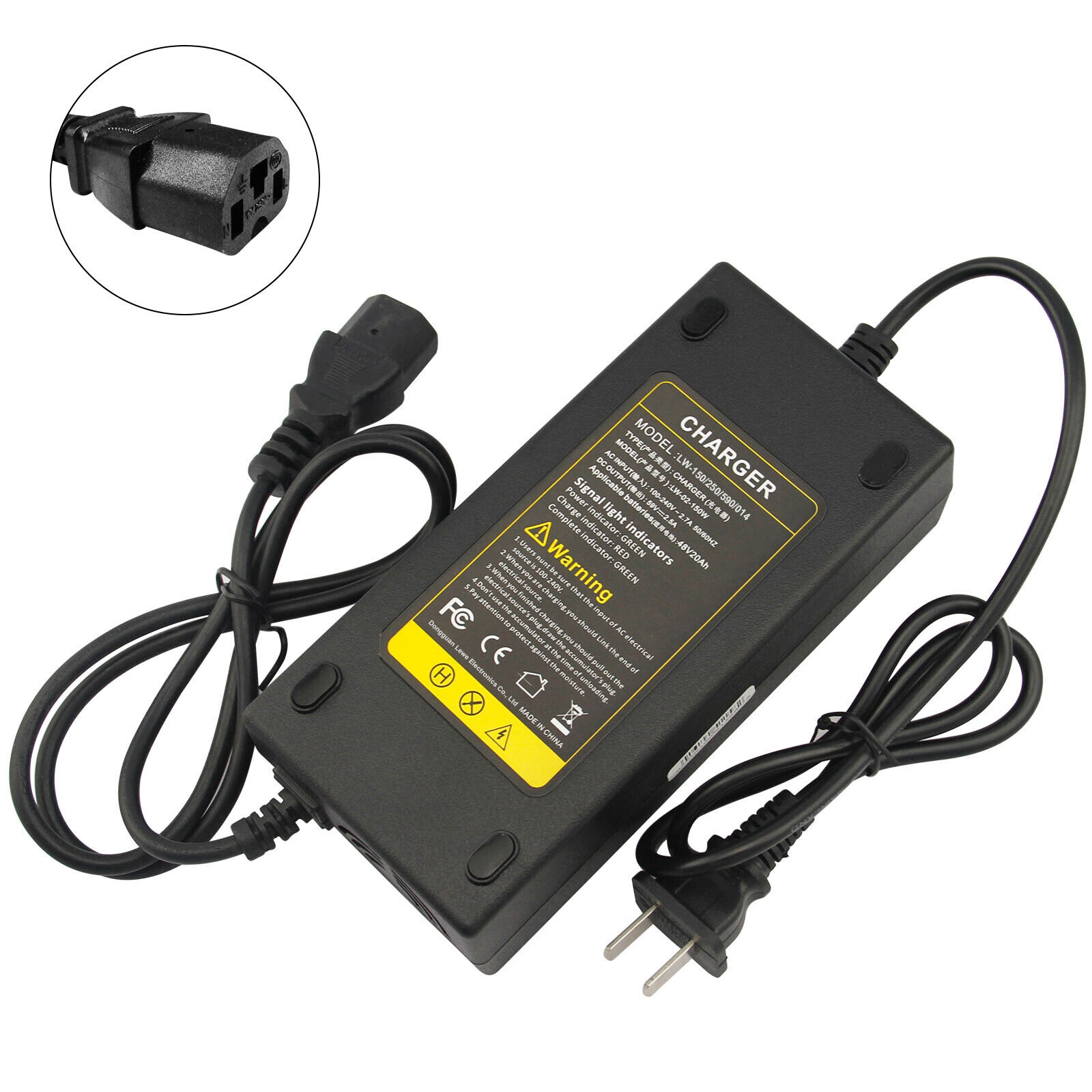 48V 2.5A Battery Charger for Electric Car E-bike Scooter With Adapter Lead Acid