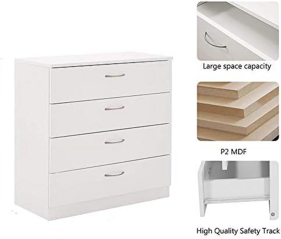 YZboomLife 4-Drawer Dresser Classic Wood Simple Style Nightstand End Table (White)