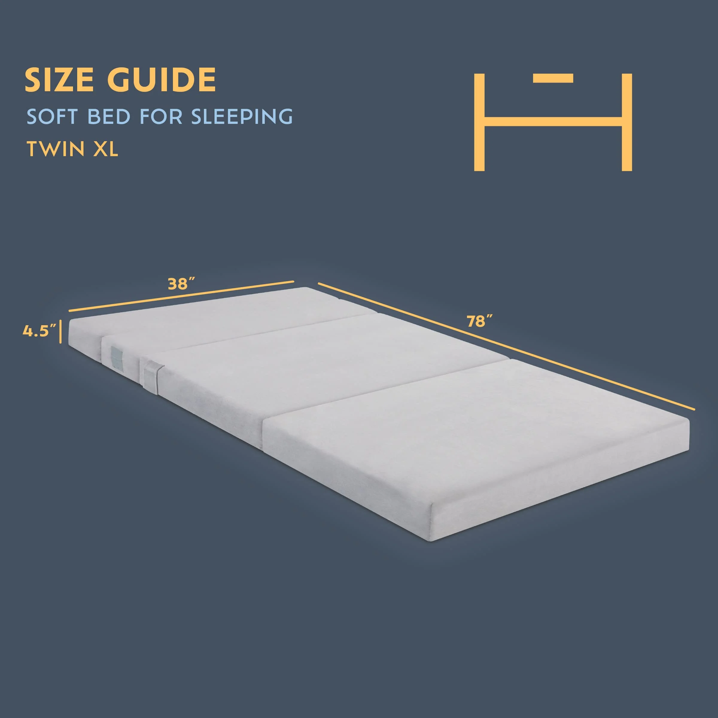 Heyward 4.5” Trifold Sofa + Foam XL Twin Mattress, XL Twin Bed Mattress Folds into Couch