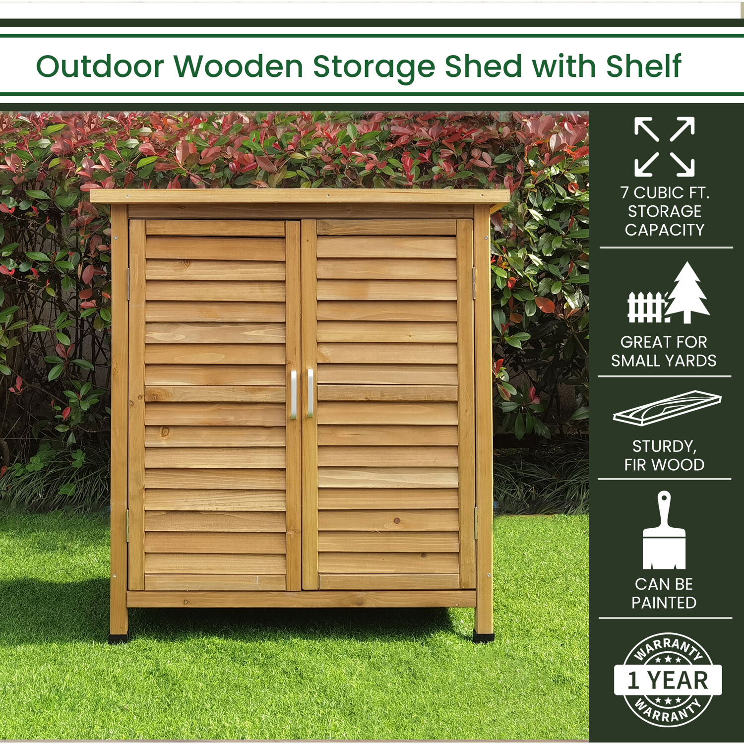 Hanover Outdoor 2 ft. 8in. x 3 ft. 2in. Wooden Storage Shed for Tools, Equipment, Garden Supplies, with Shelf, Waterproof Roof - HANWS0106-NAT