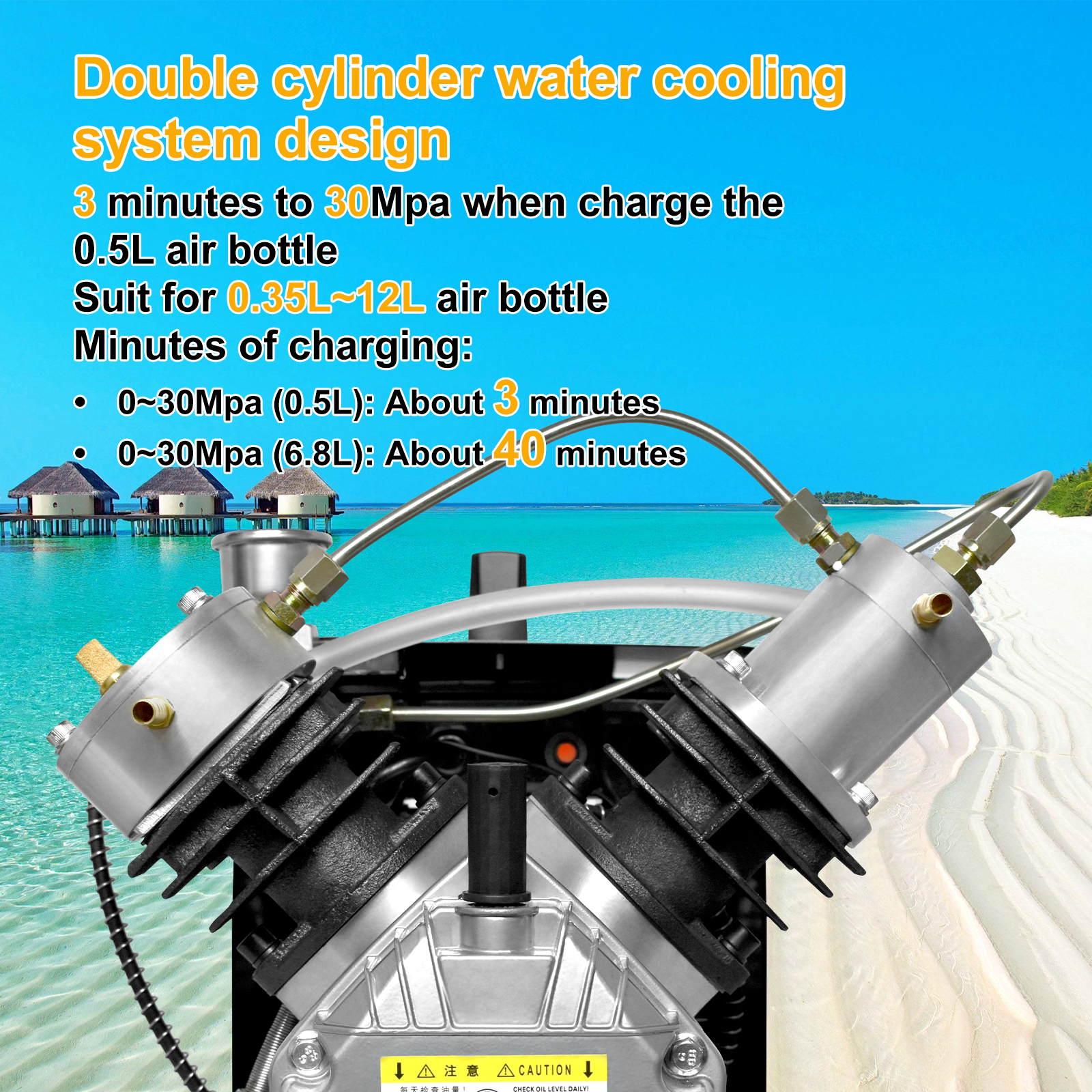 TUXING 4500Psi Pcp Compressor,Portable Scuba Diving Air Compressor,Mini-Double Cylinder Manually Stop for Paintball/Scuba Tank Filling 110V (TXEDM041)