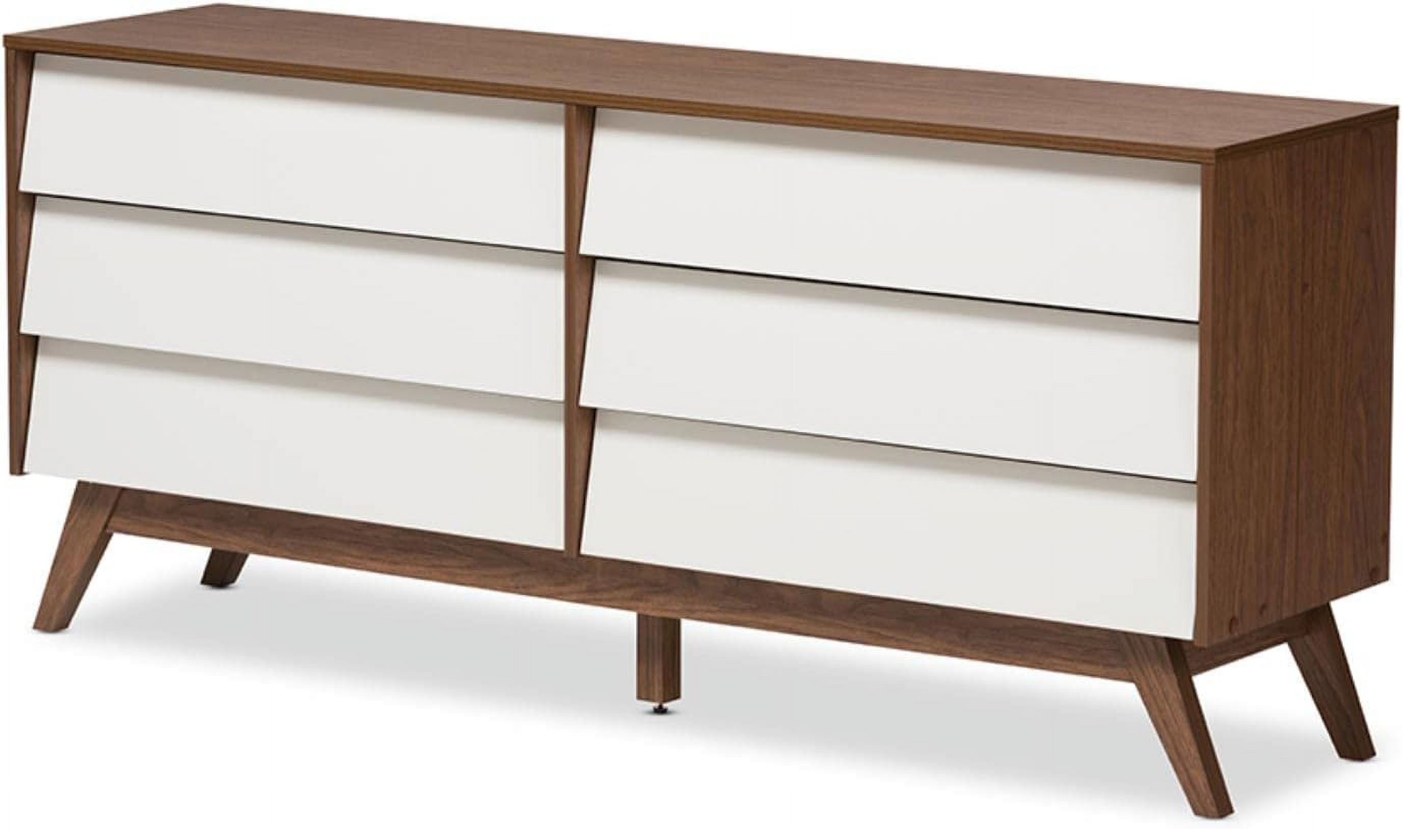 Hildon 6 Drawer Double Dresser In White And Walnut Brown