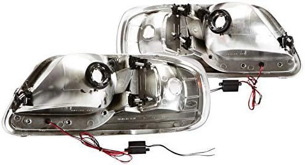 DRL LED Light Strip Headlight Head Lamp Replacement in Chrome Housing Clear Lens Made For And Compatible With 1997 - 2003 Ford F150 F-150 Expedtion 97 98 99 00 01 02 03