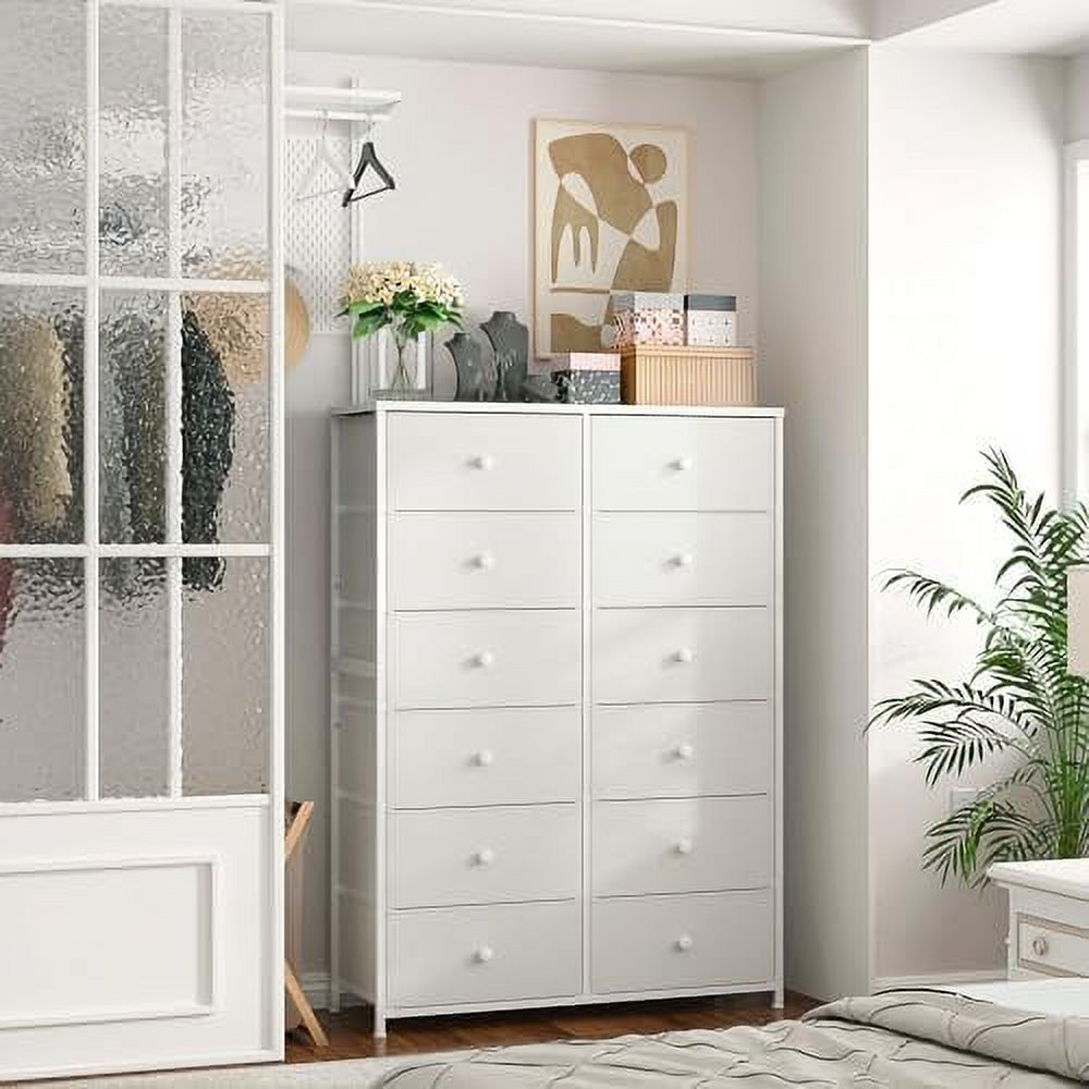 xrboomlife Tall Dressers for Bedroom  12 Drawer with Wooden Top and Metal Frame  Fabric Dresser & Chest of Drawers for Closet Living Room  Black Wood Veins  11.9" D x 34.8" W