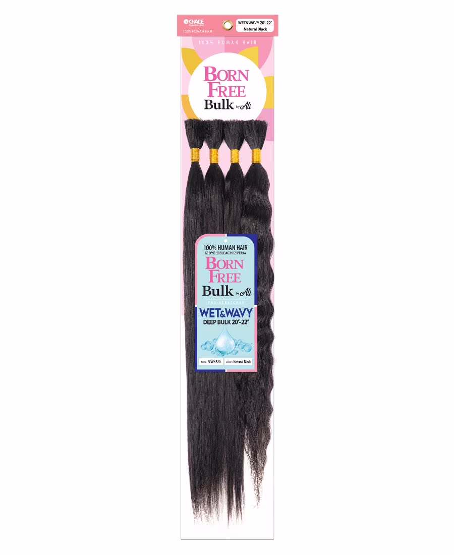 Born Free Bulk by Ali 100% Human Hair Pre Stretched Micro Braiding Hair - WET&WAVY DEEP BULK 20