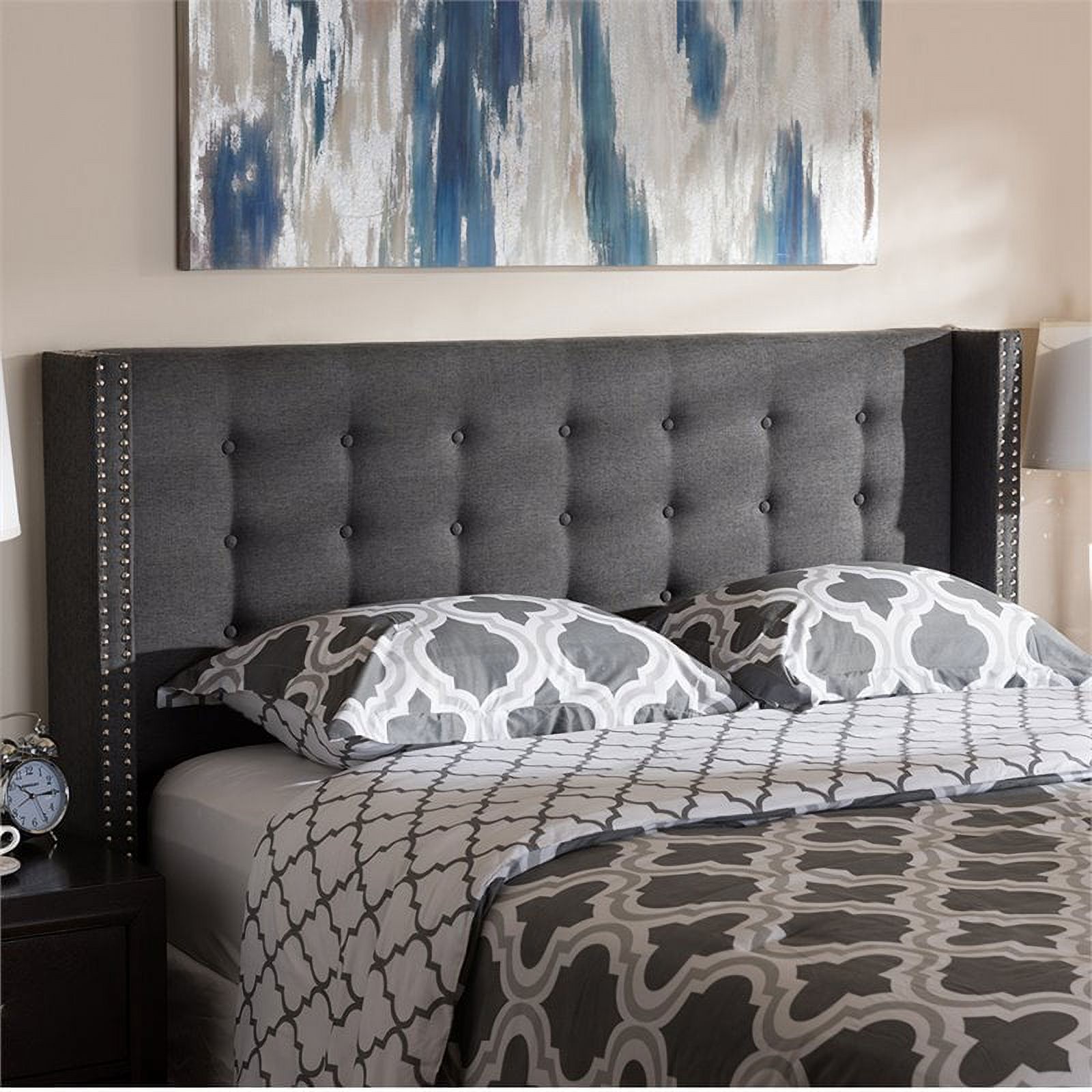 Bowery Hill Contemporary Fabric Queen Winged Panel Headboard in Gray