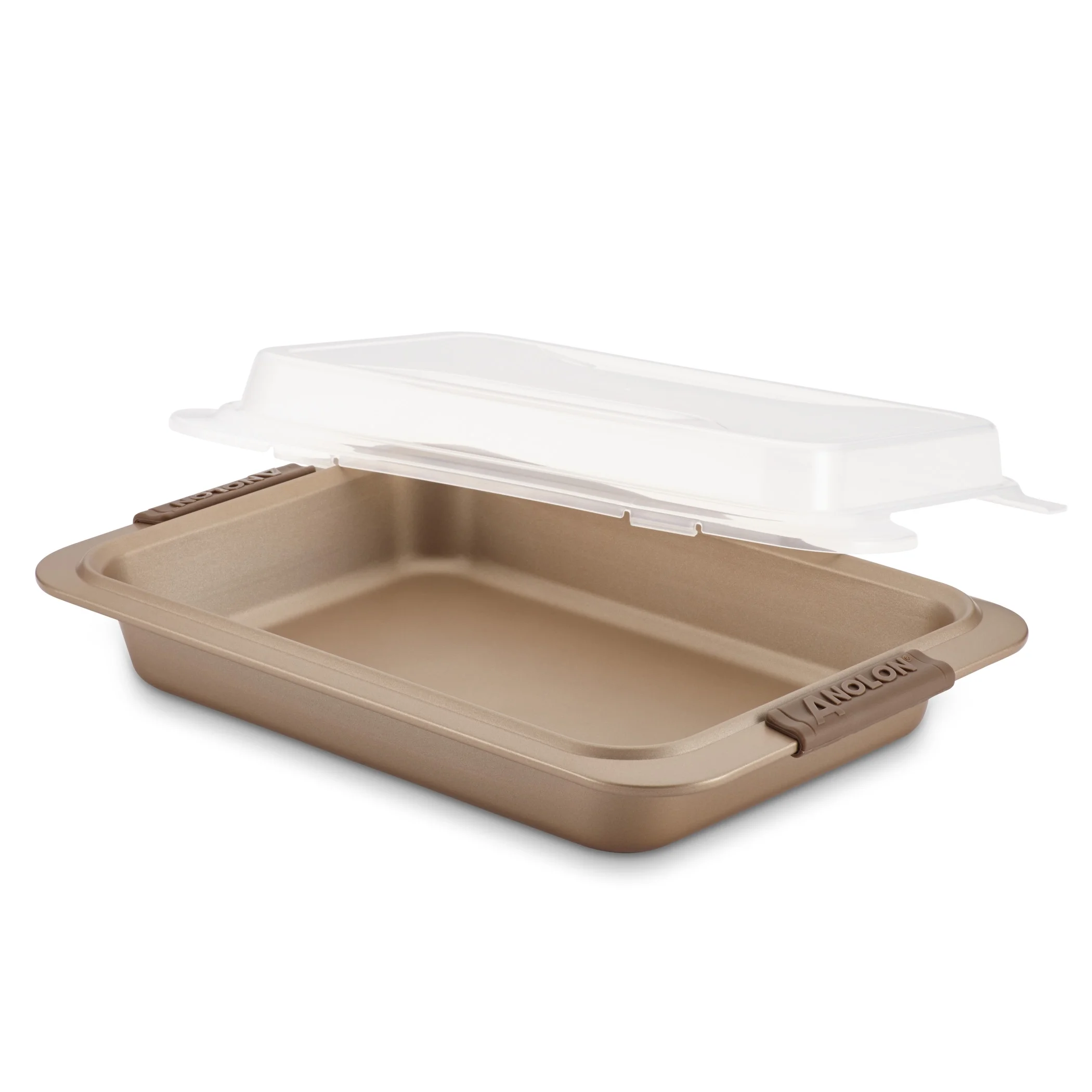 Anolon Advanced Bronze Nonstick Bakeware Cake Pan with Lid and Silicone Grips, 9-inch x 13-inch, Bronze