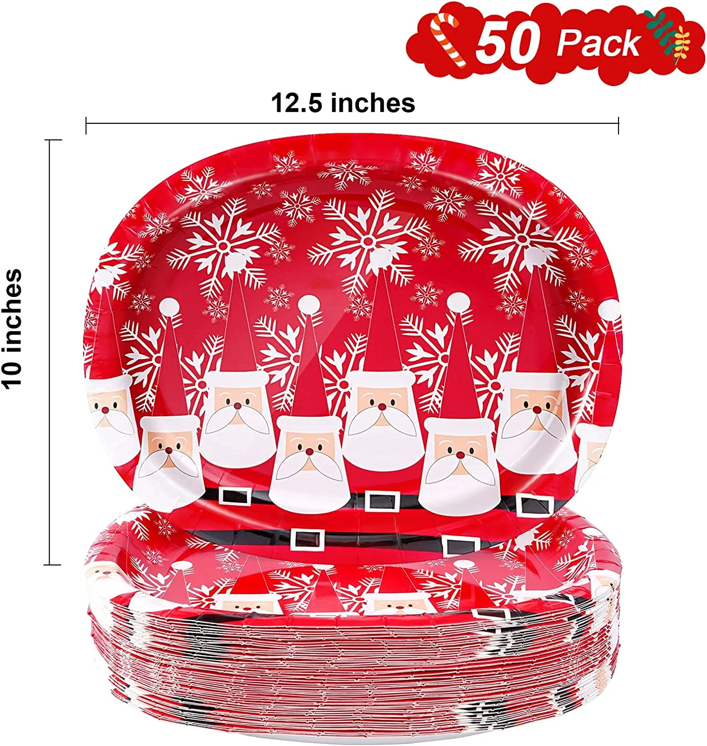 50 Count Christmas Oval Paper Plates, 10