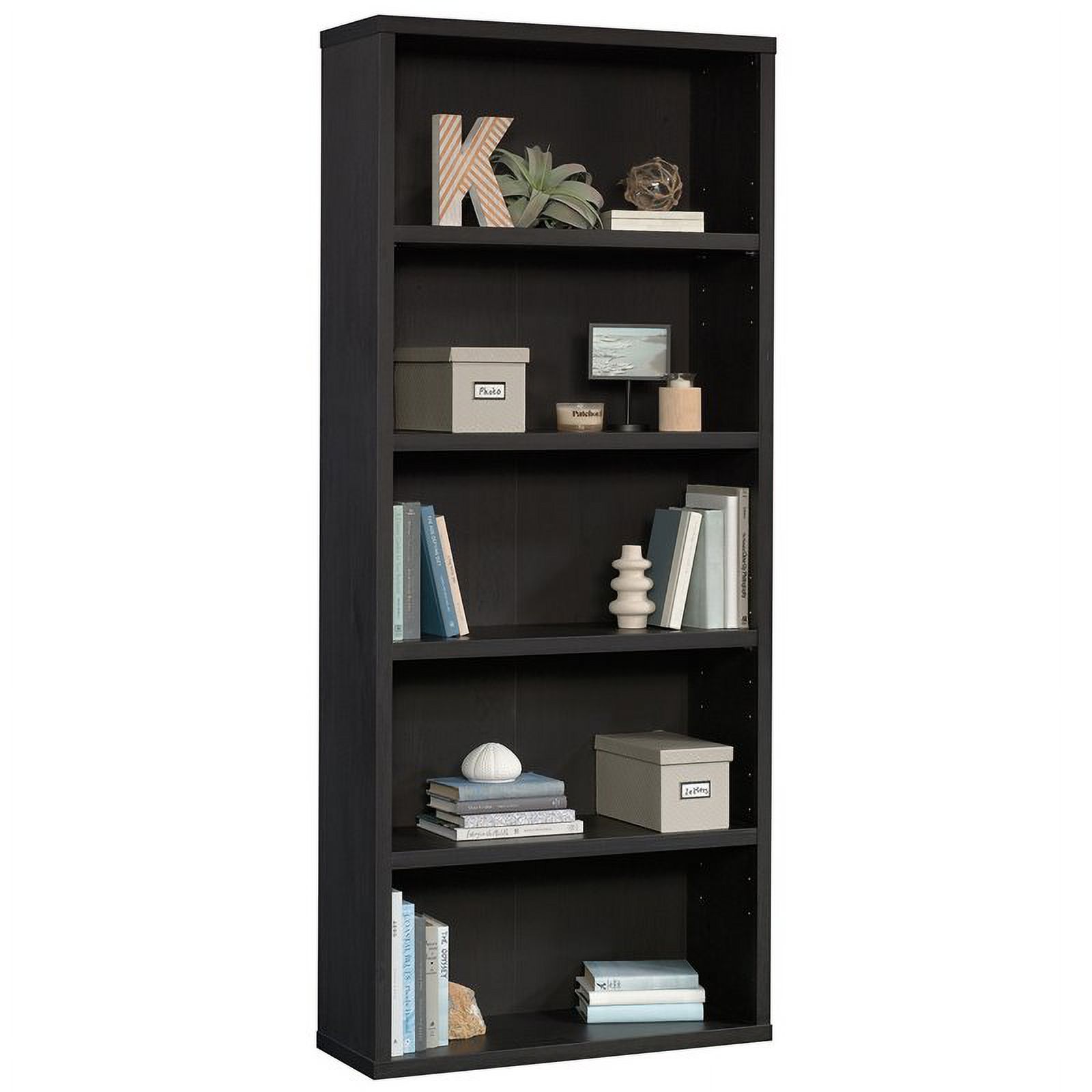 Pemberly Row Engineered Wood 5-Shelf Bookcase in Raven Oak