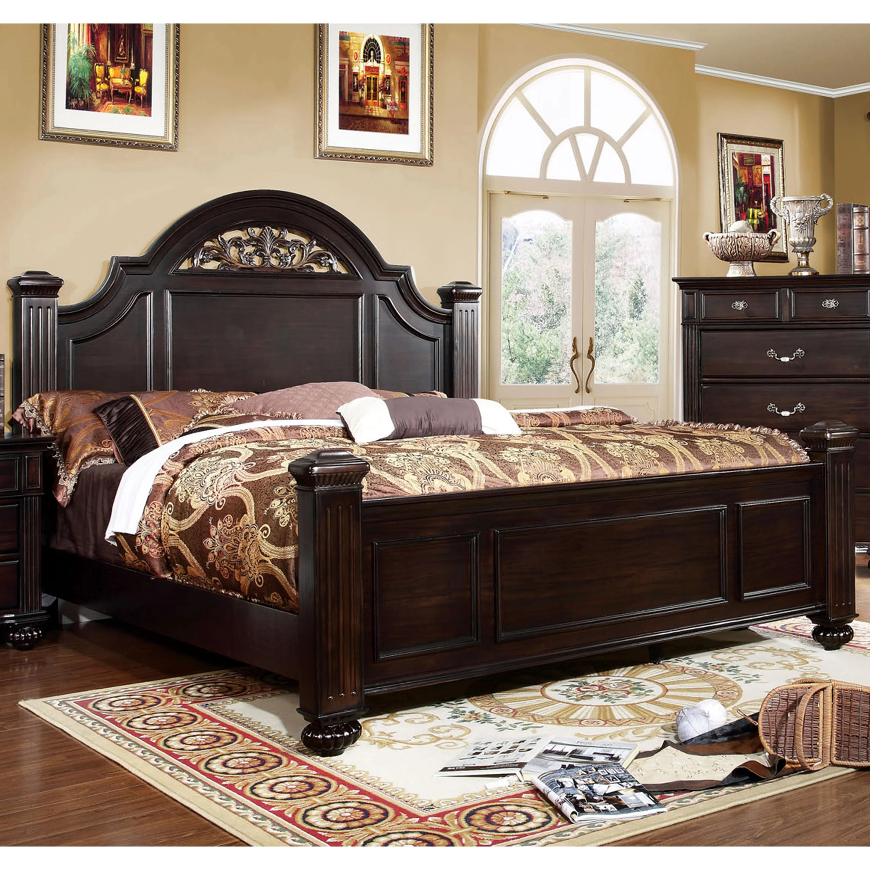 Furniture of America Collier Wood Panel Bed, Eastern King, Dark Walnut