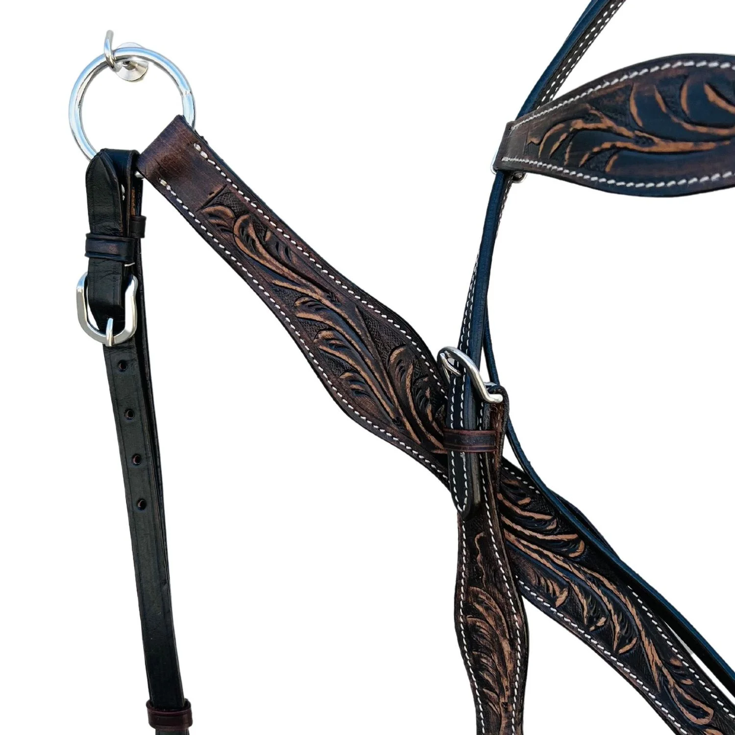 Premium Argentinian Leather Headstall And Breast Collar Floral Tooled-Full-Size