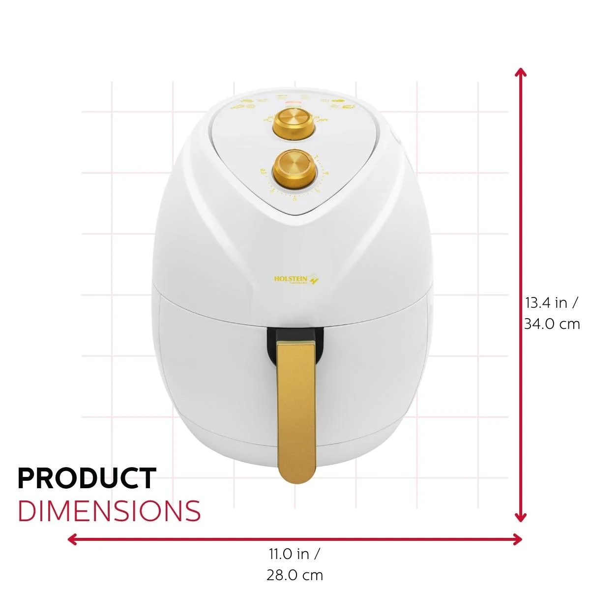 Holstein Housewares 4.8QT Air Fryer - Convenient and User Friendly with Optimal Cooking Functions to Fry, Bake, Grill and Roast, White and Gold