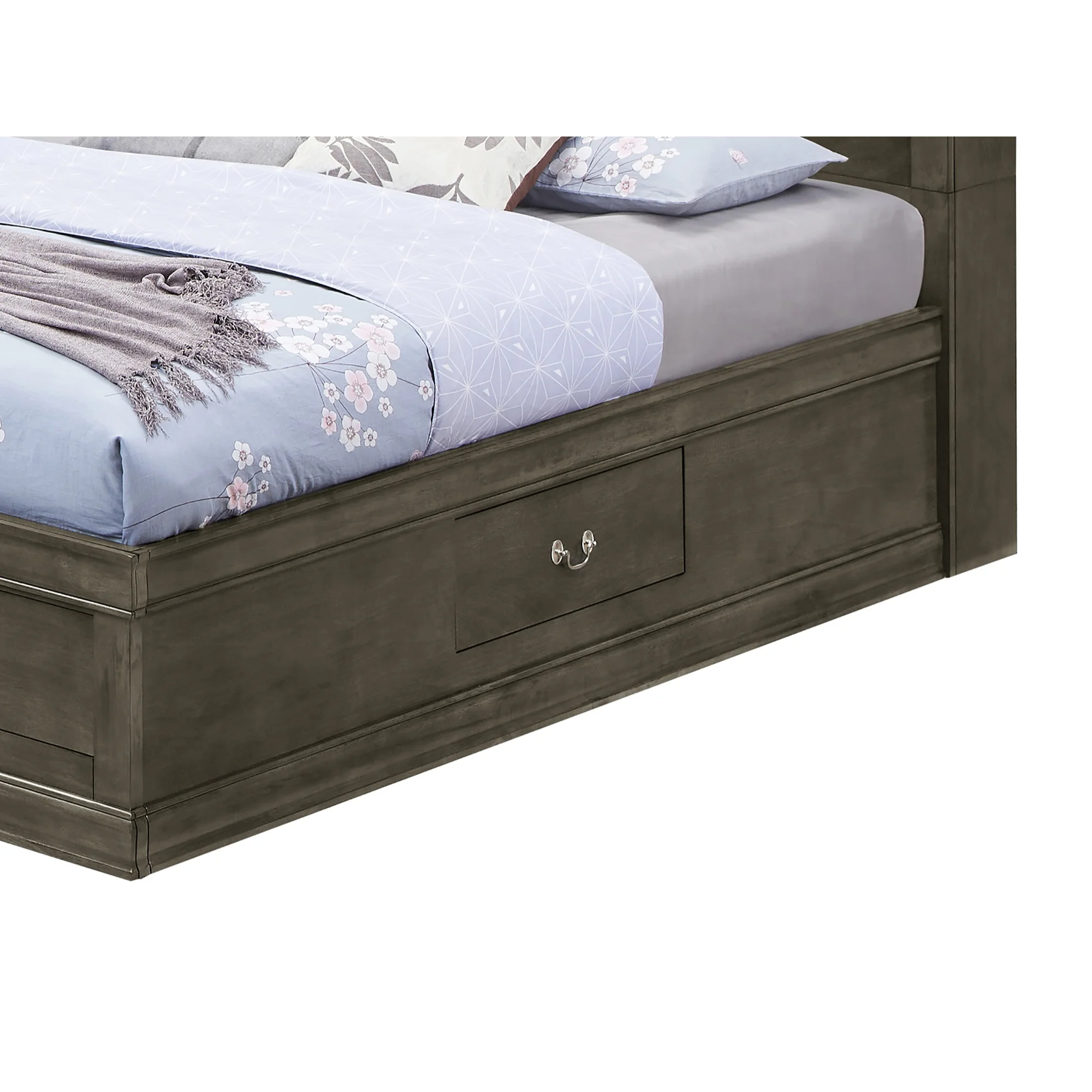 Passion Furniture Louis Philippe Gray Full Storage Platform Bed with 6 Storage Drawers