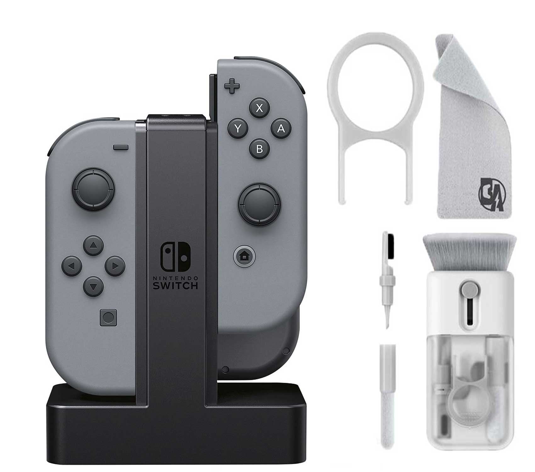 PowerA - Joy-Con Charging Dock - Black With Cleaning Electric kit Bolt Axtion Bundle Used