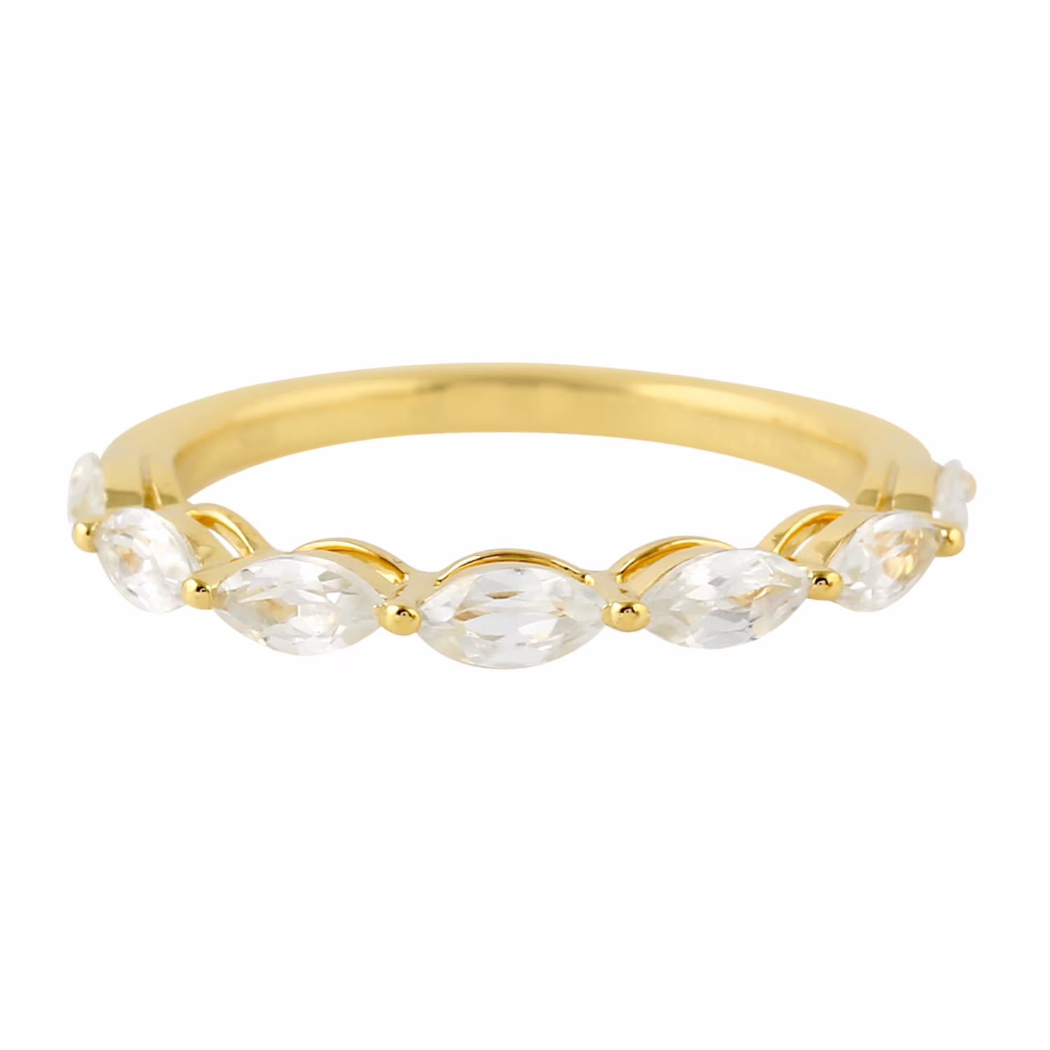 Armoura Jewels Prong Marquise CZ Diamond Band Ring Yellow Gold Plated 925 Silver Wedding Anniversary Women Gemstone Jewelry Gift