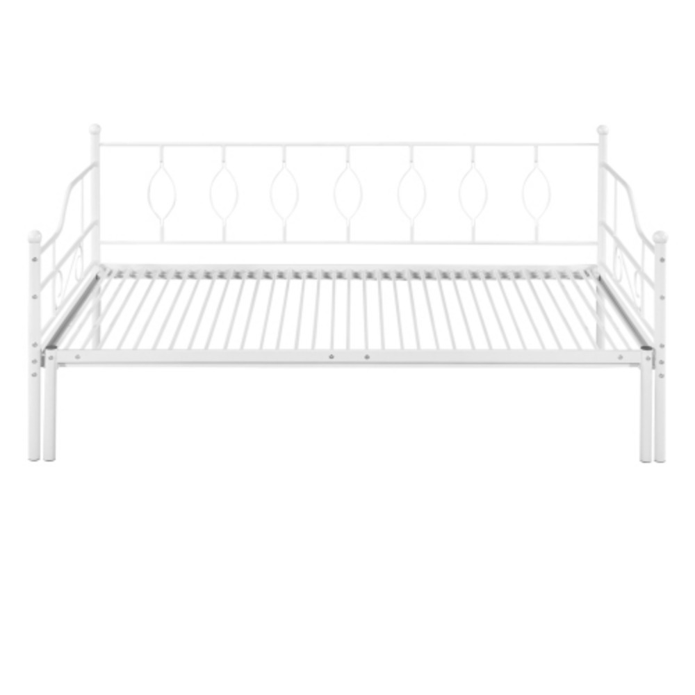 Twin Size Metal Daybed with Trundle, Daybed with Slat No Box required White White + Iron
