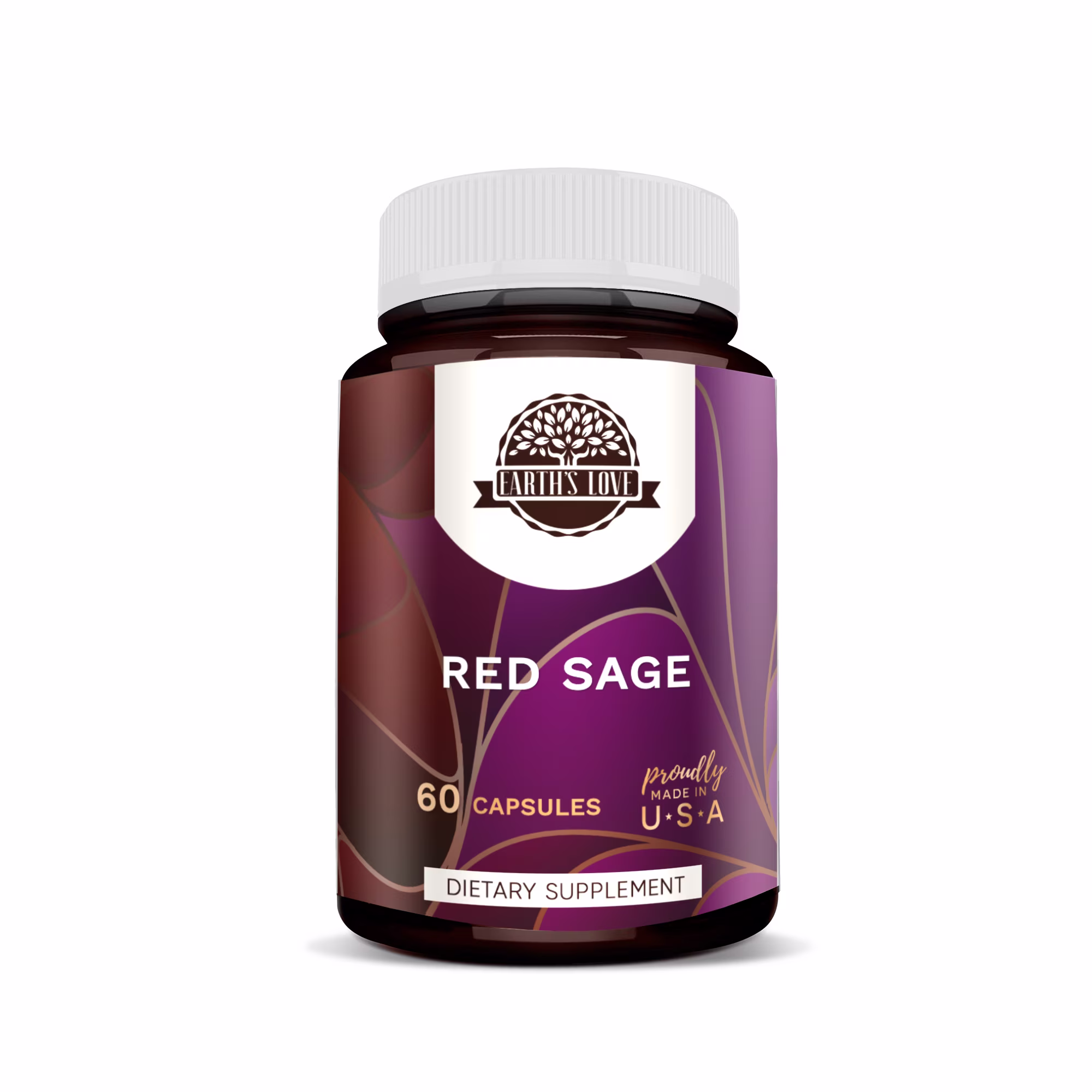Earth's Love Red Sage 60 Capsules, 500 mg, Organic Red Sage (Dan Shen, Salvia Miltiorrhiza) Dried Root