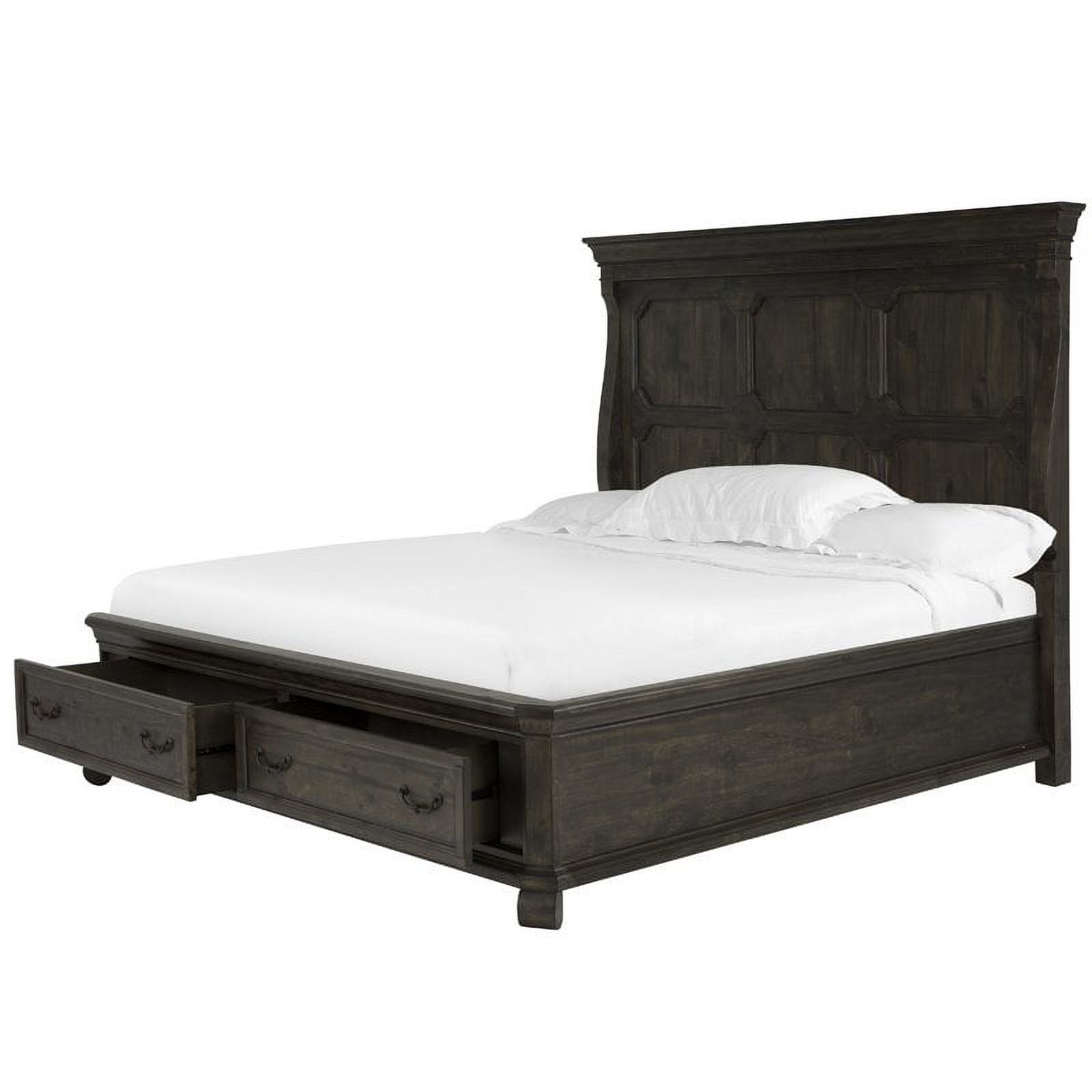 Bowery Hill Wood Pine Traditional Peppercorn King Panel Storage Bed