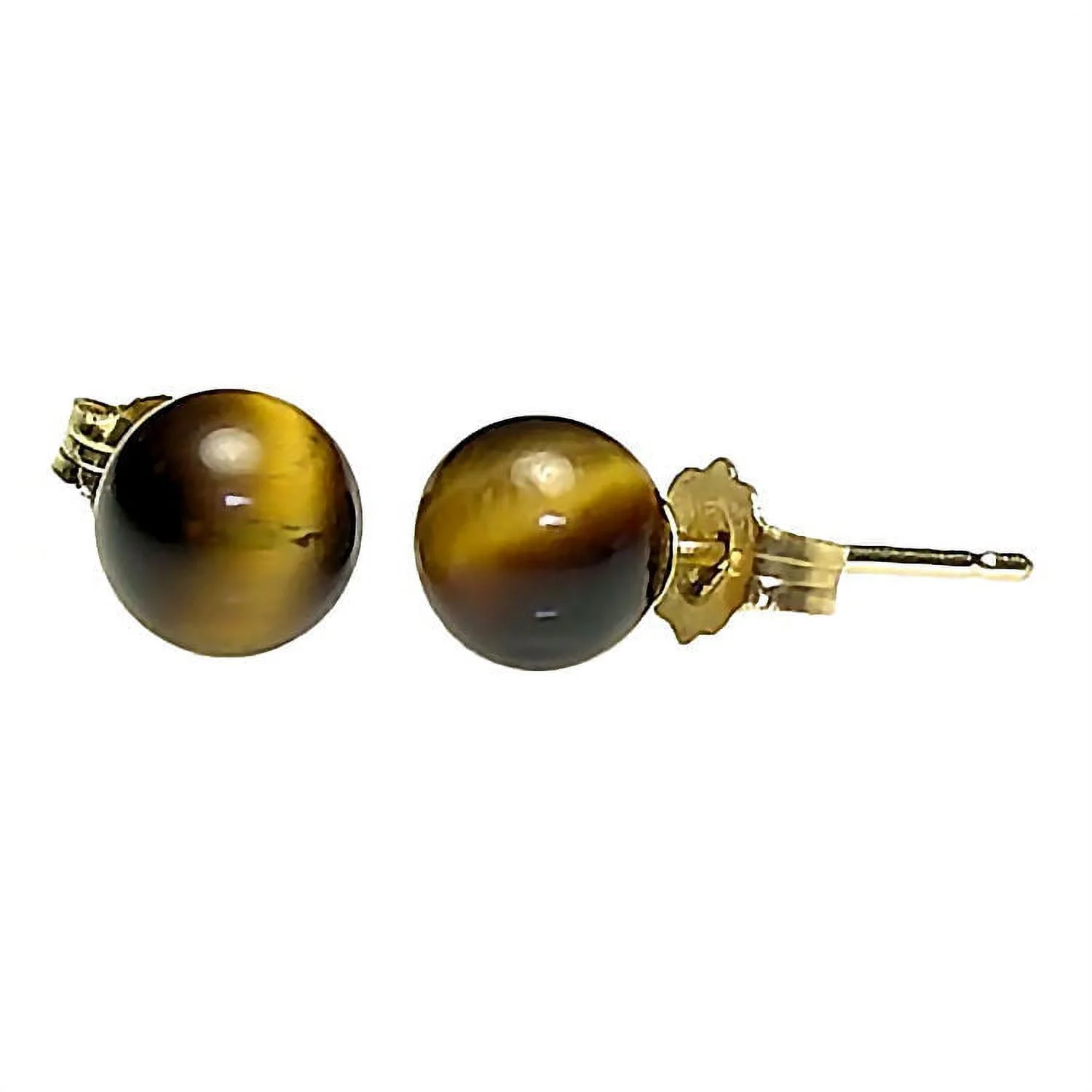 Tigers Eye 6mm Ball Stud Post Earrings, Solid 14K Yellow Gold Posts, Recycled Metal, Adults, Teens, Tweens