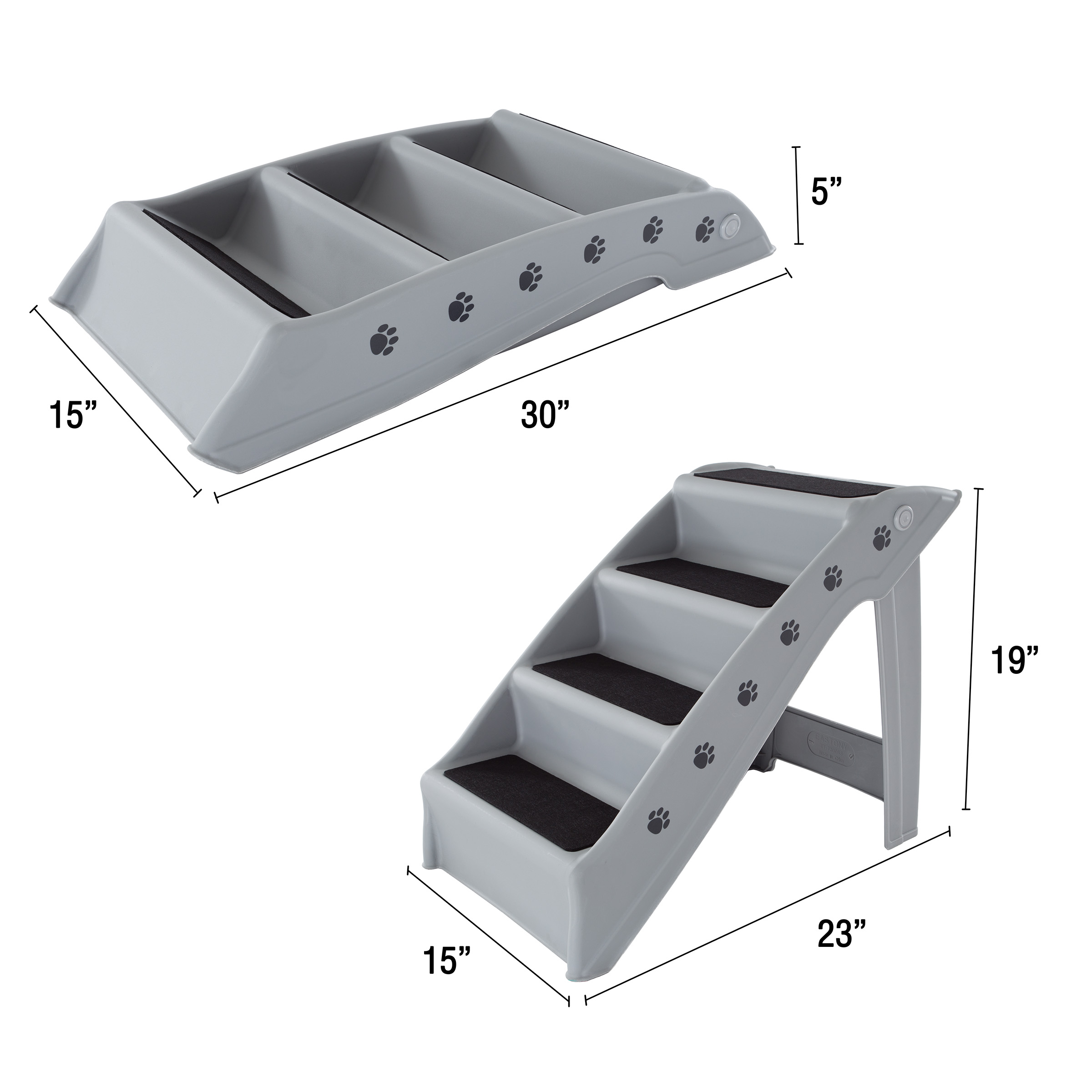 Pet Stairs ? Safe and Durable Indoor or Outdoor Ramp with 4 Step Design ? Cat or Dog Steps for Home and Vehicle by PETMAKER (Gray)