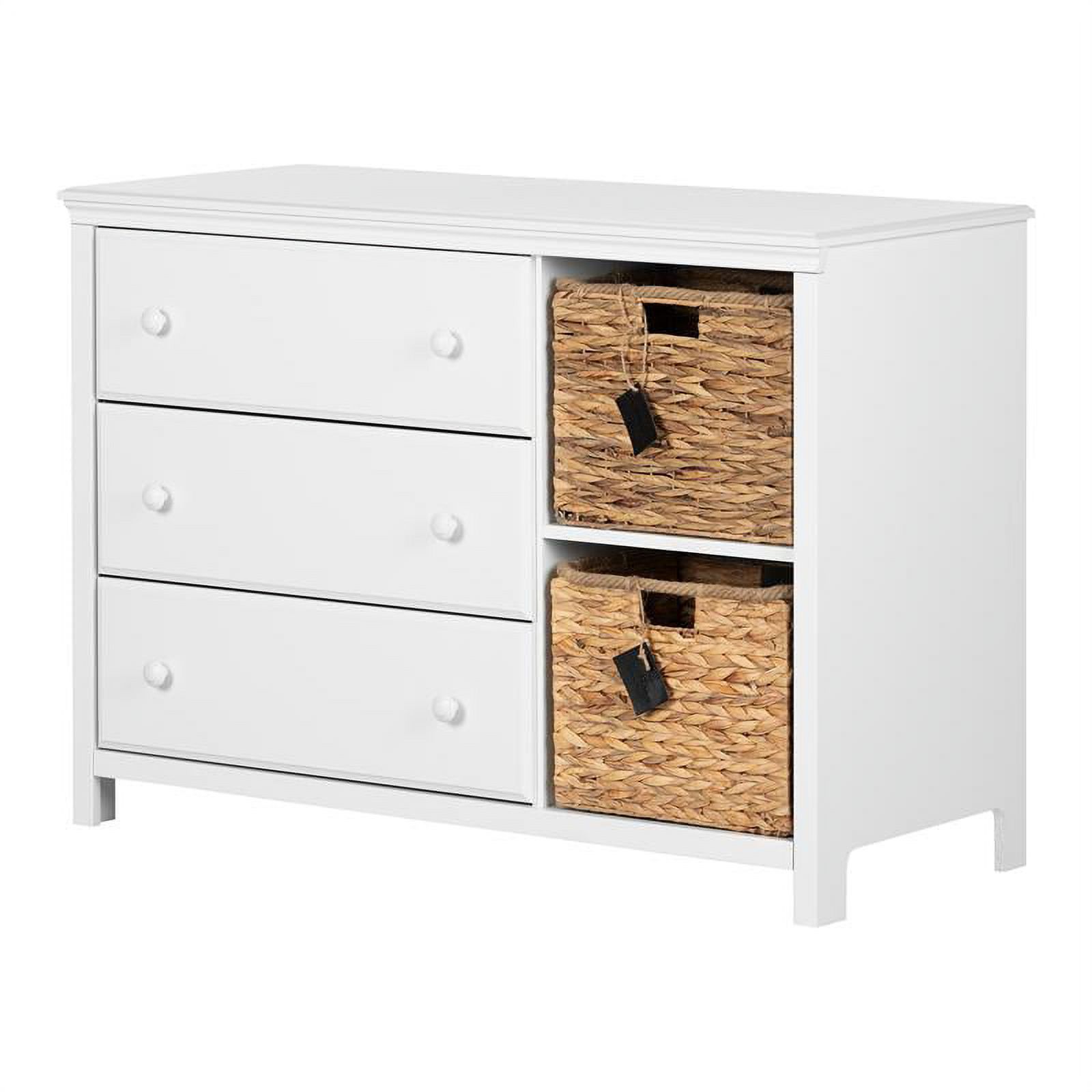 Bowery Hill 3-Drawer Transitional Wood Dresser with Basket in White