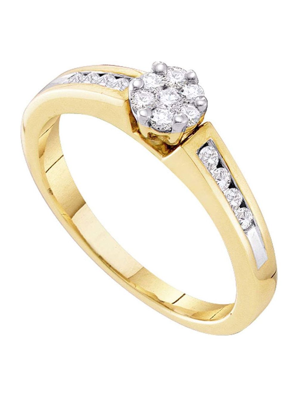 Diamond Princess 10kt Yellow Gold Womens Round Diamond Flower Cluster Ring 1/4 Cttw