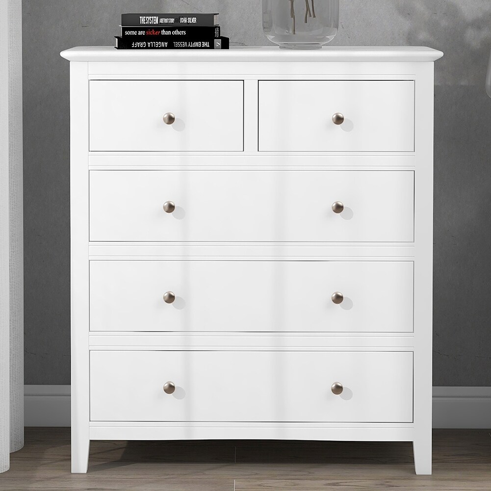 LivEditor Modern 5 Drawers Solid Wood Chest in White