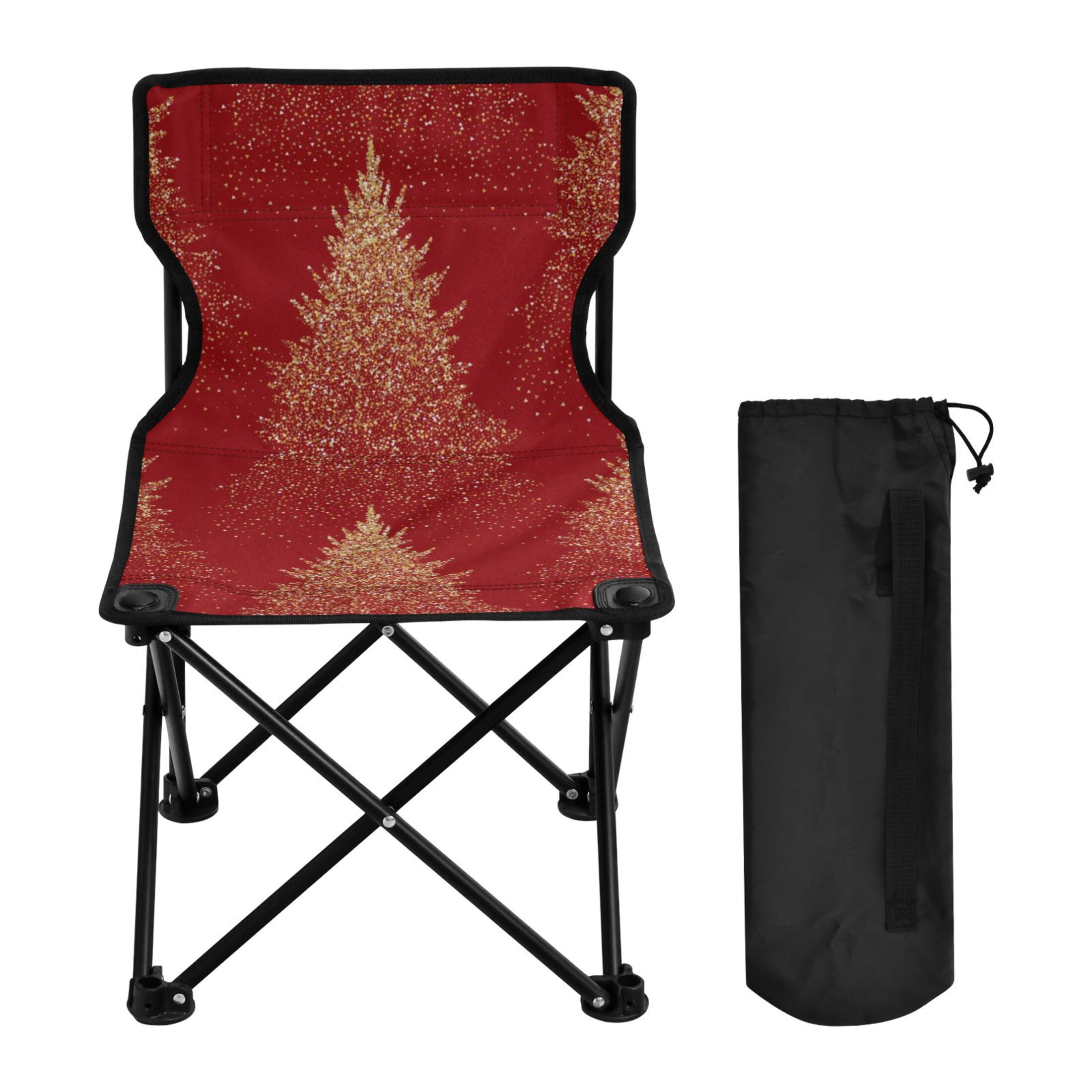 Christmas Gold Trees on Red Portable Camping Chair Outdoor Folding Beach Chair Fishing Chair Lawn Chair with Carry Bag Support to 220LBS