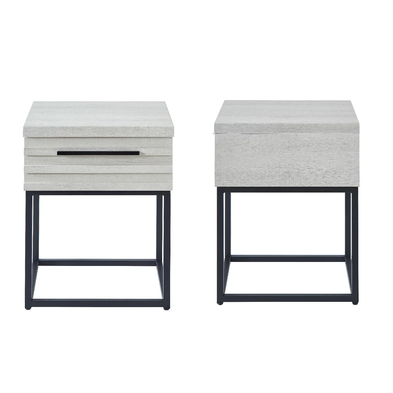 Roundhill Furniture Fentina 3-Piece Upholstered Bedroom Set, Tufted Wingback Bed with Two White Nightstands, King