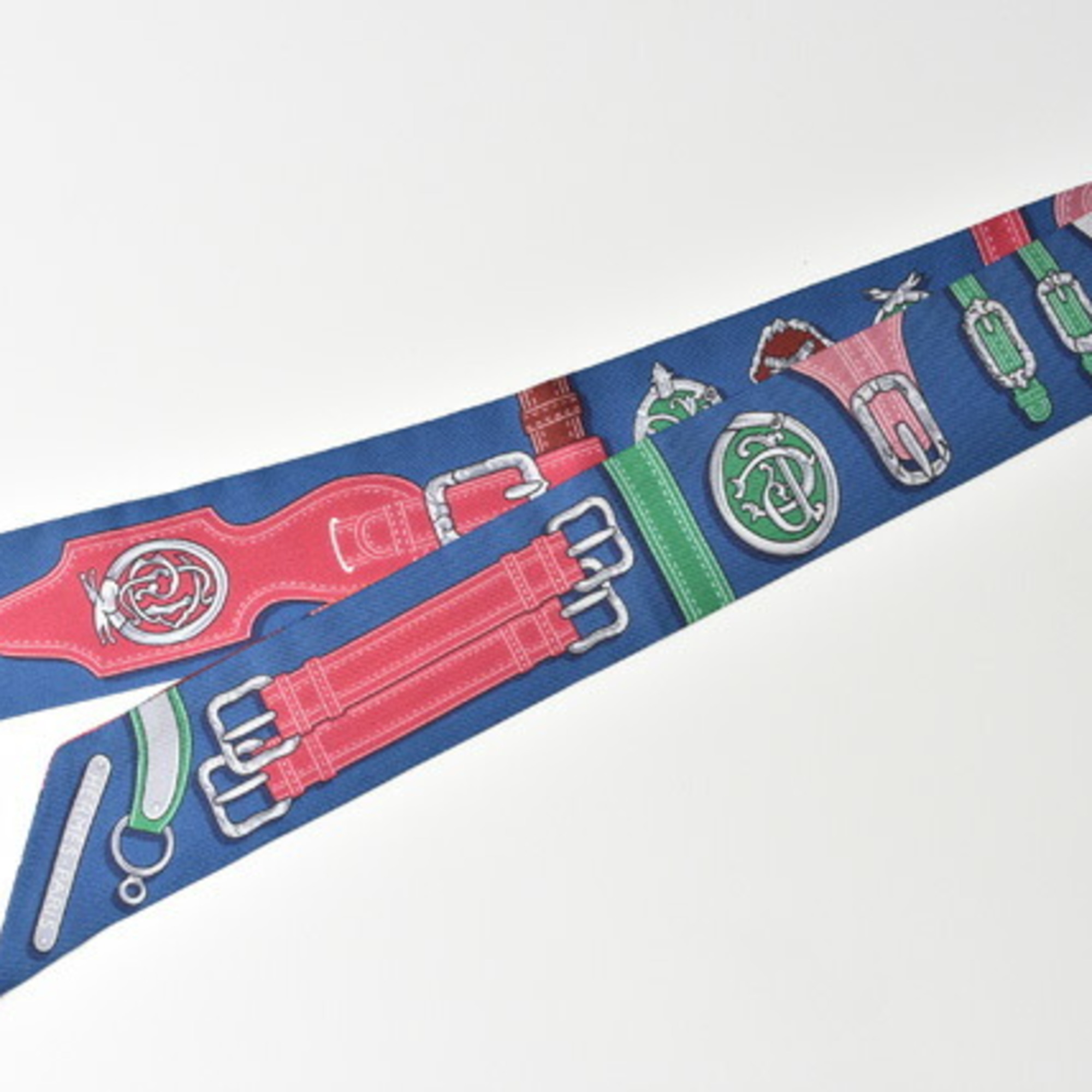 Pre-Owned Hermes Twilly Scarf Muffler HERMES Silk Twill Belt Motif Blue Multi (Good)